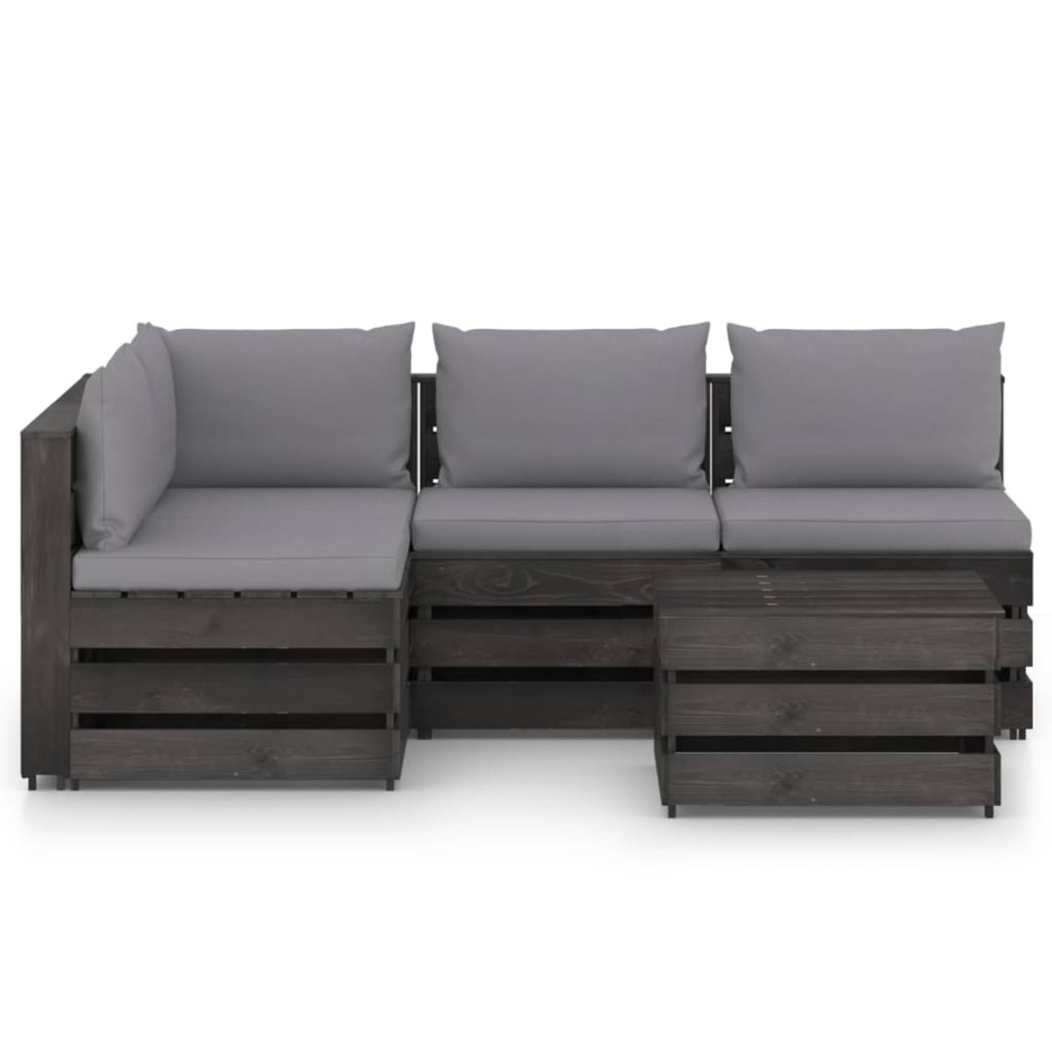 The Living Store 5-delige Loungeset met kussens grijs geïmpregneerd hout - Tuinset