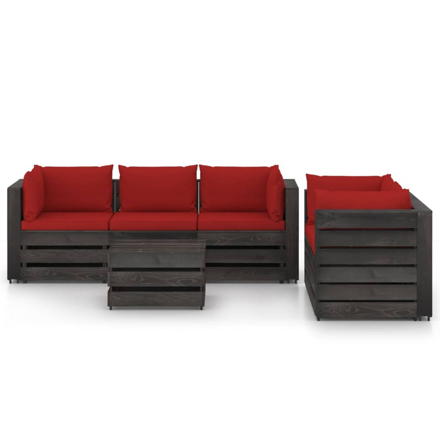 The Living Store Loungeset Pallet - 69x70x66 cm - Grenenhout - Rood kussen