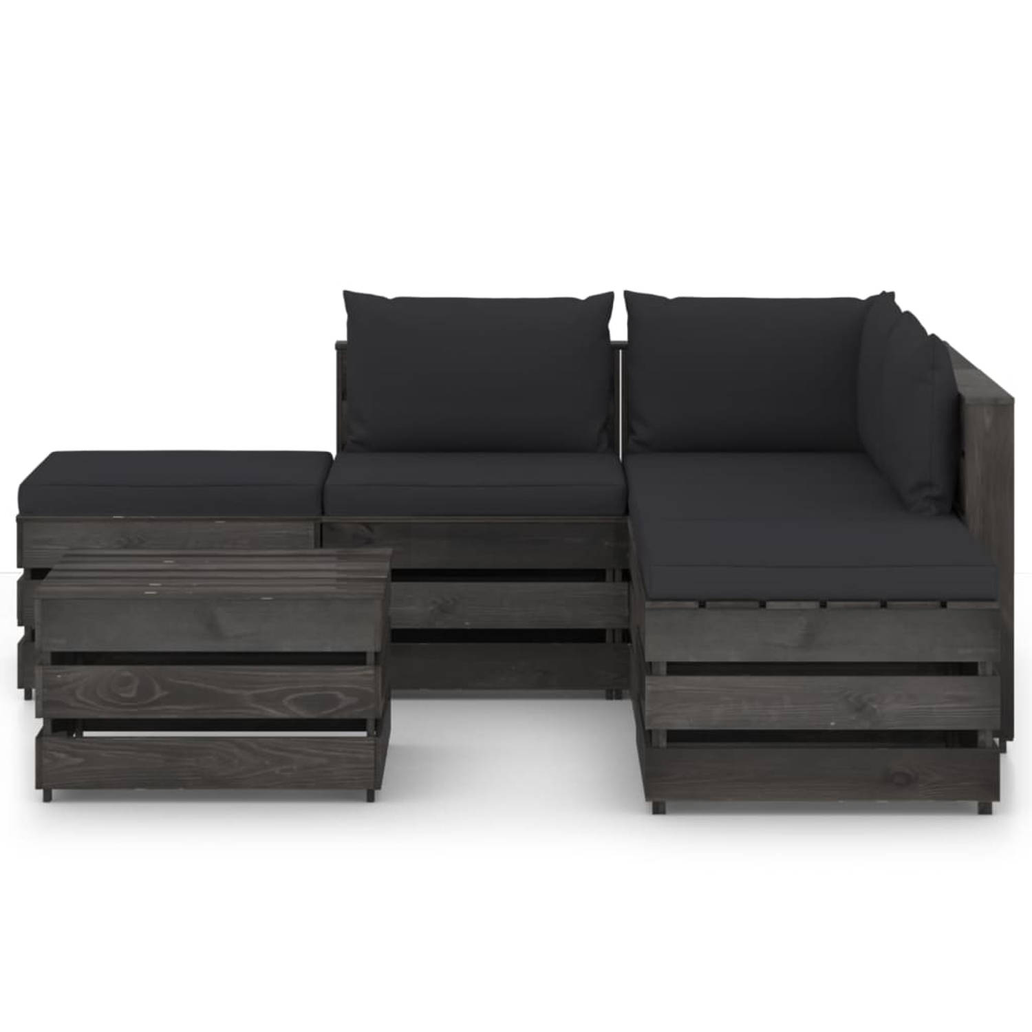 The Living Store Pallet Lounge Set - Houten Tuinmeubel - 69 x 70 x 66 cm - Zwart Kussen