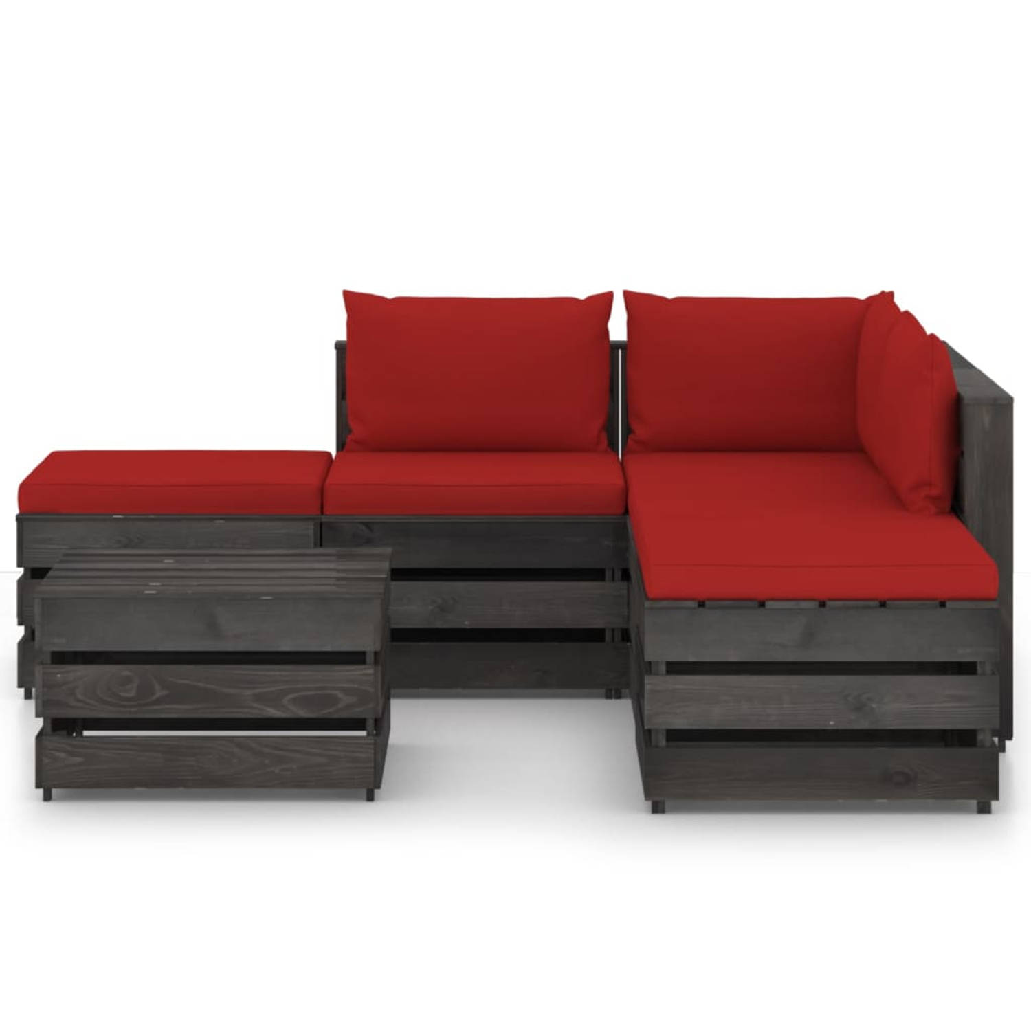 The Living Store Loungeset Pallet - 69x70x66 cm - Rood - Grenenhout