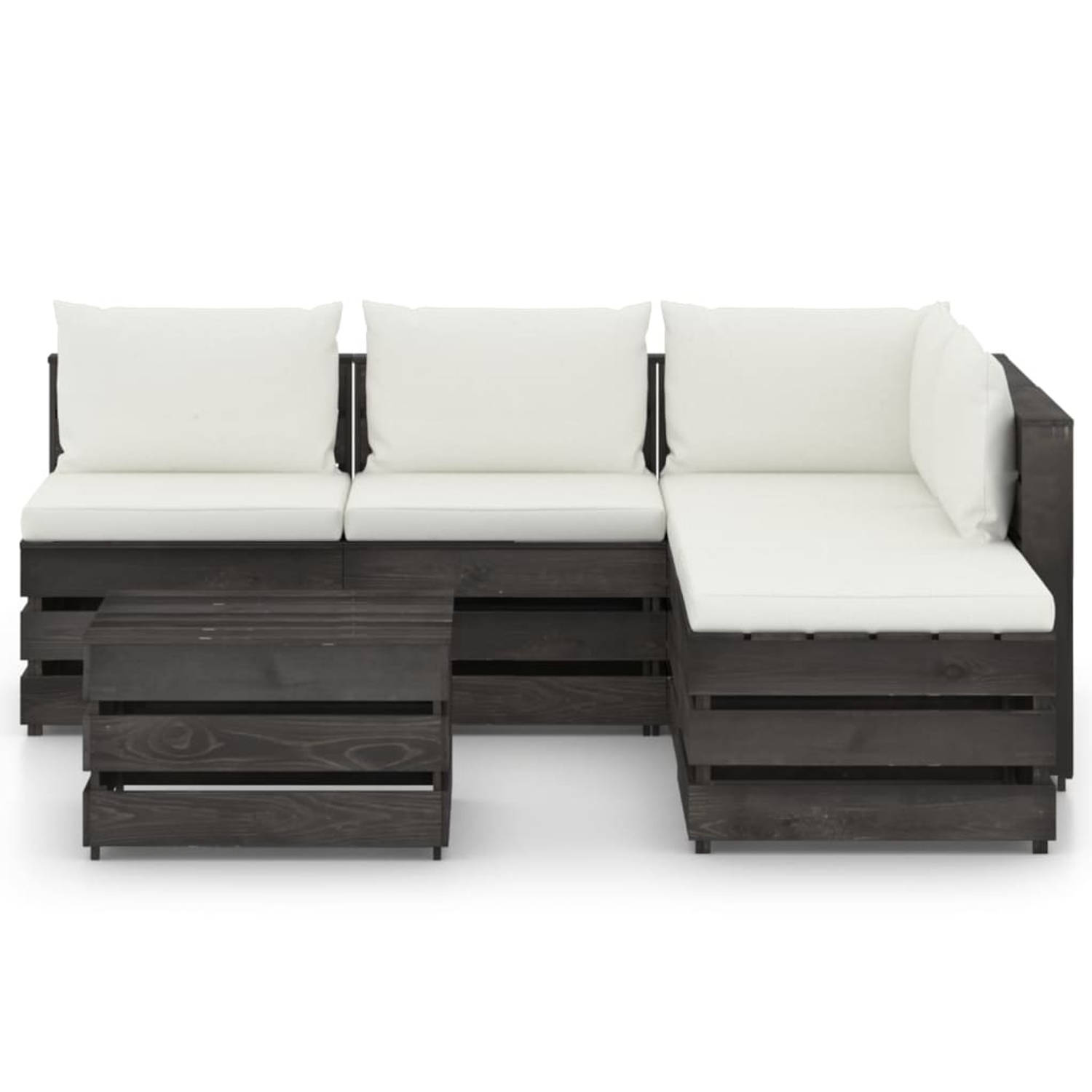 The Living Store Pallet loungeset - 69x70x66 cm - grenenhout - crèmewit kussen