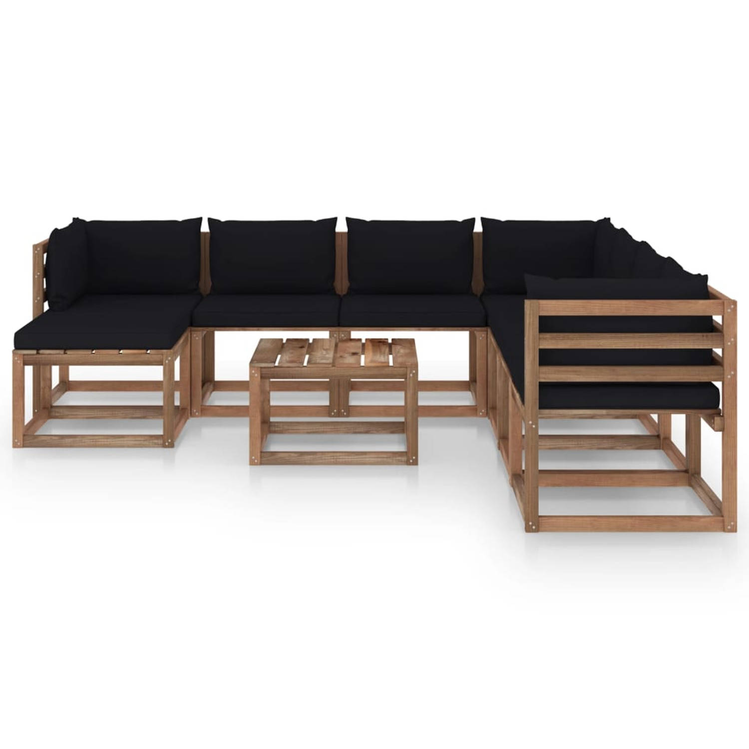 The Living Store 9-delige Loungeset met zwarte kussens - Tuinset