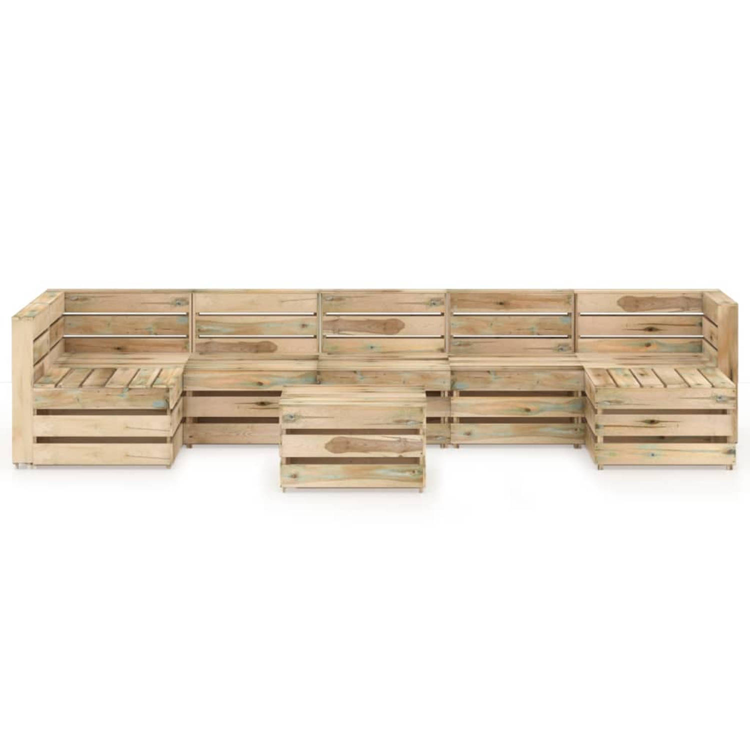 The Living Store Pallet Loungeset - 4x Middenbank 2x Hoekbank 2x Tafel/Voetenbank - Grenenhout - Groen geïmpregneerd - 69x70x66cm (BxDxH) - 60x62x37cm (BxDxH)