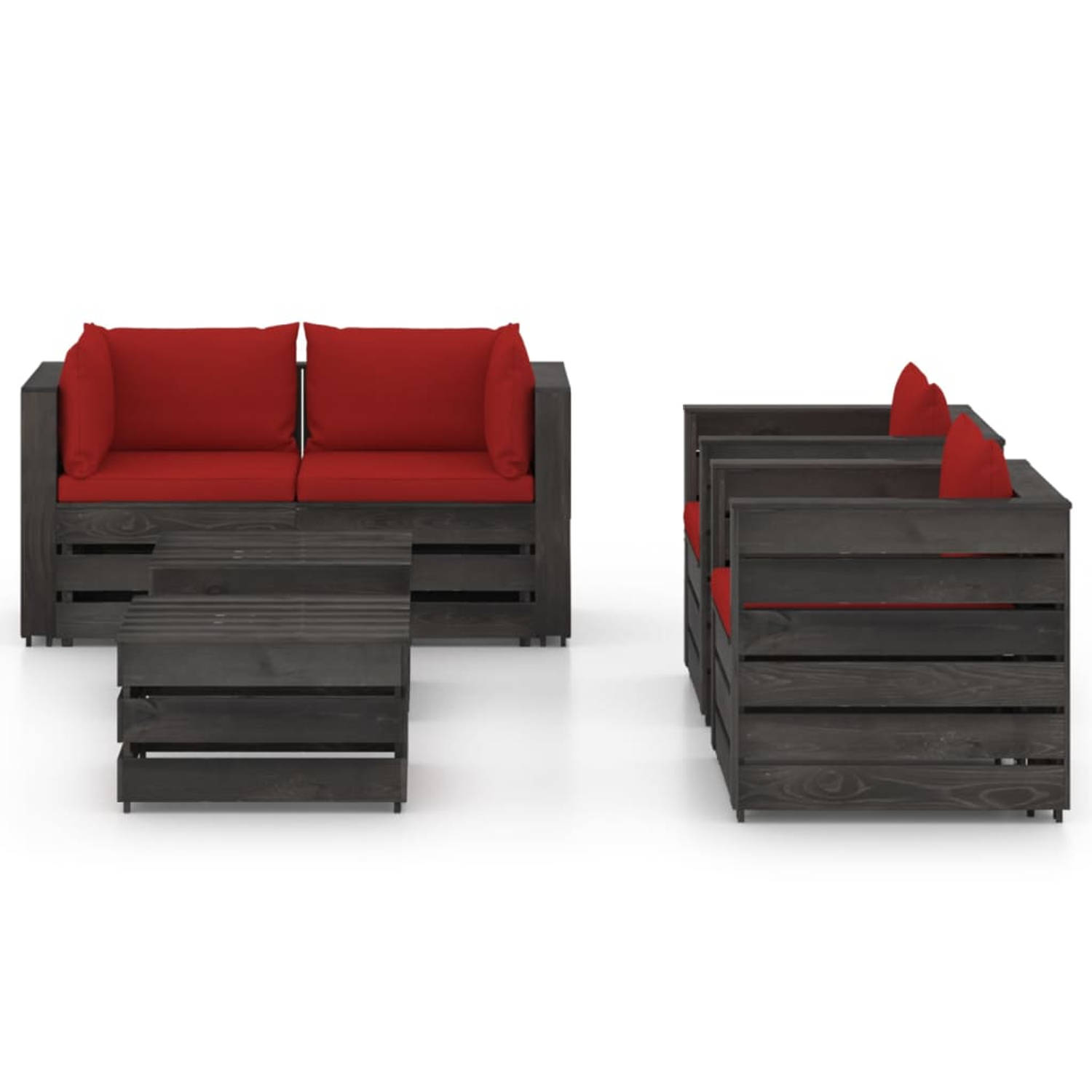 The Living Store Pallet Loungeset - Grenenhout - Rood - 69 x 70 x 66 cm