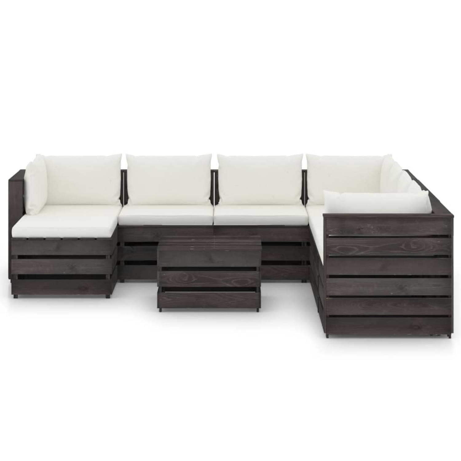 The Living Store Pallet Loungeset - Grenenhout - 69x70x66 cm - Crèmewit kussen