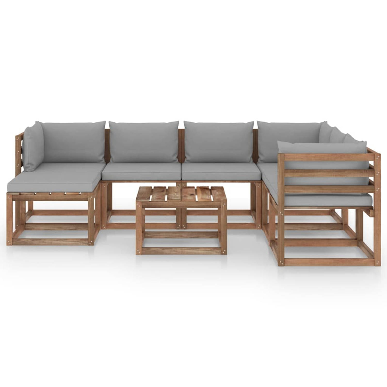 The Living Store Loungeset massief grenenhout - modulair - 7-delig - grijs - 150x64x70 cm