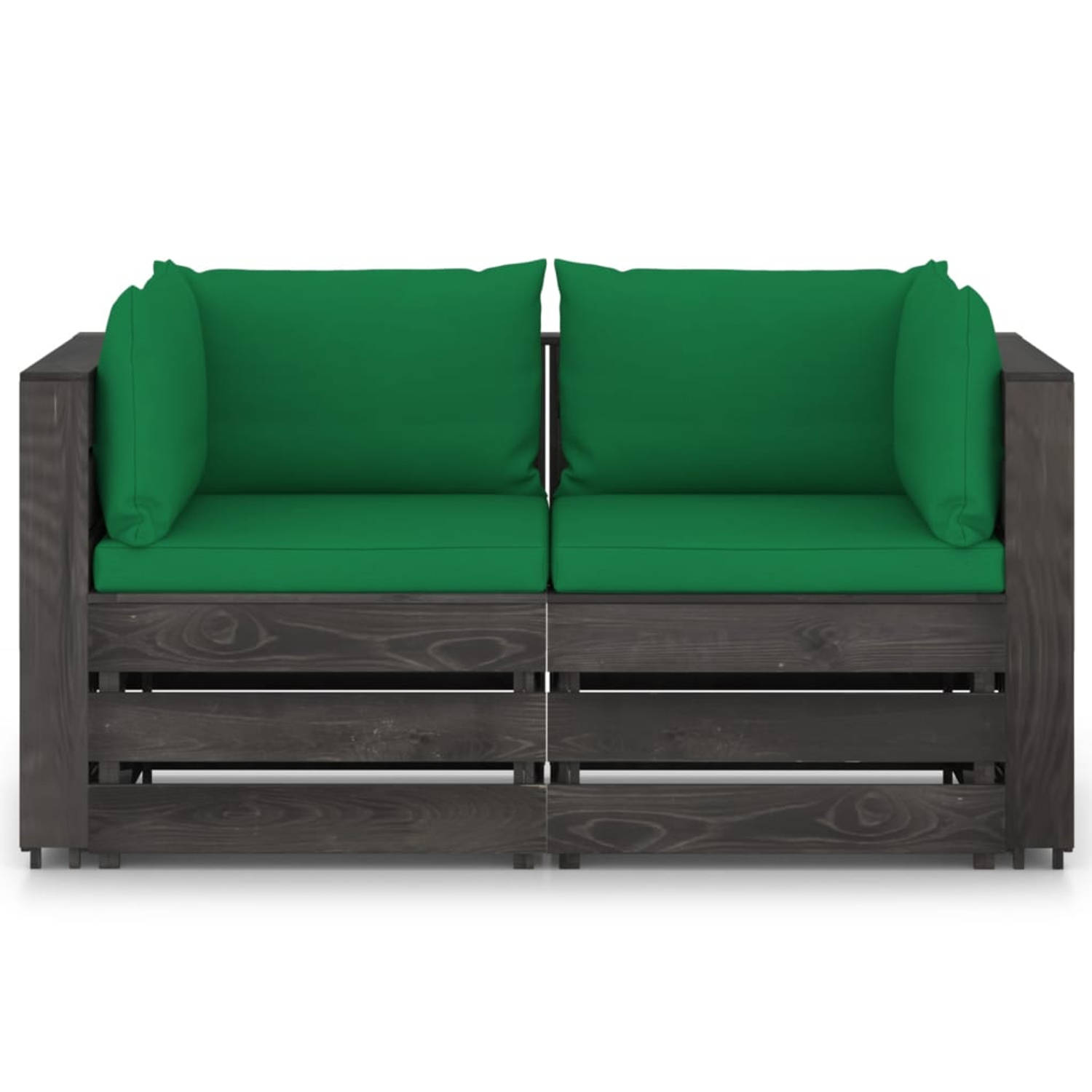 The Living Store Palletbank - Grenenhout - 69 x 70 x 66 cm (B x D x H) - Groen Maten - 100% Polyester Kussens