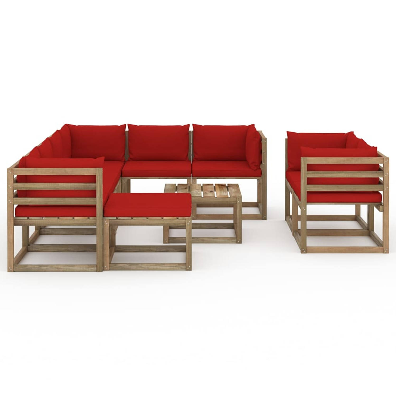 The Living Store 10-delige Loungeset met rode kussens - Tuinset