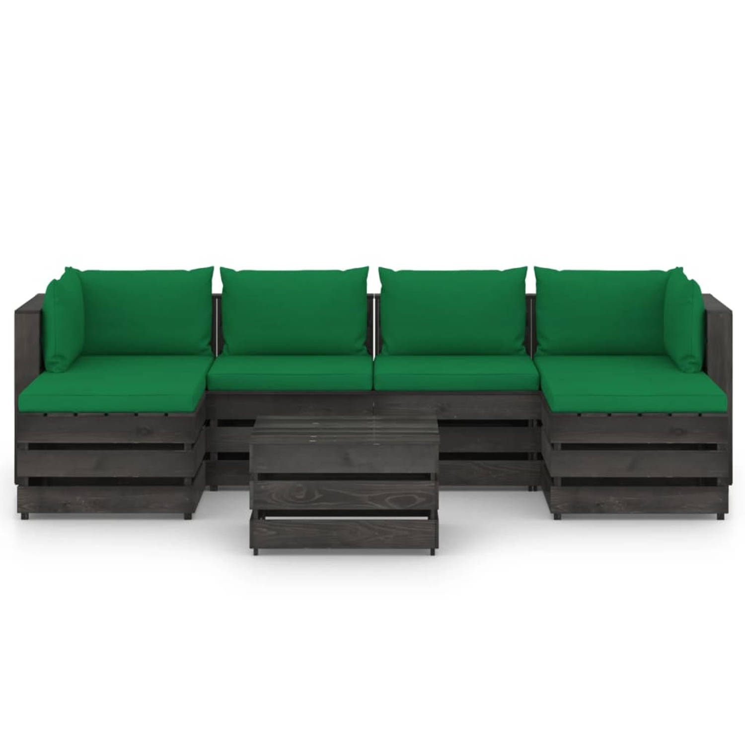 The Living Store Loungeset Pallet - Grenenhout - Groen kussen - 69 x 70 x 66 cm