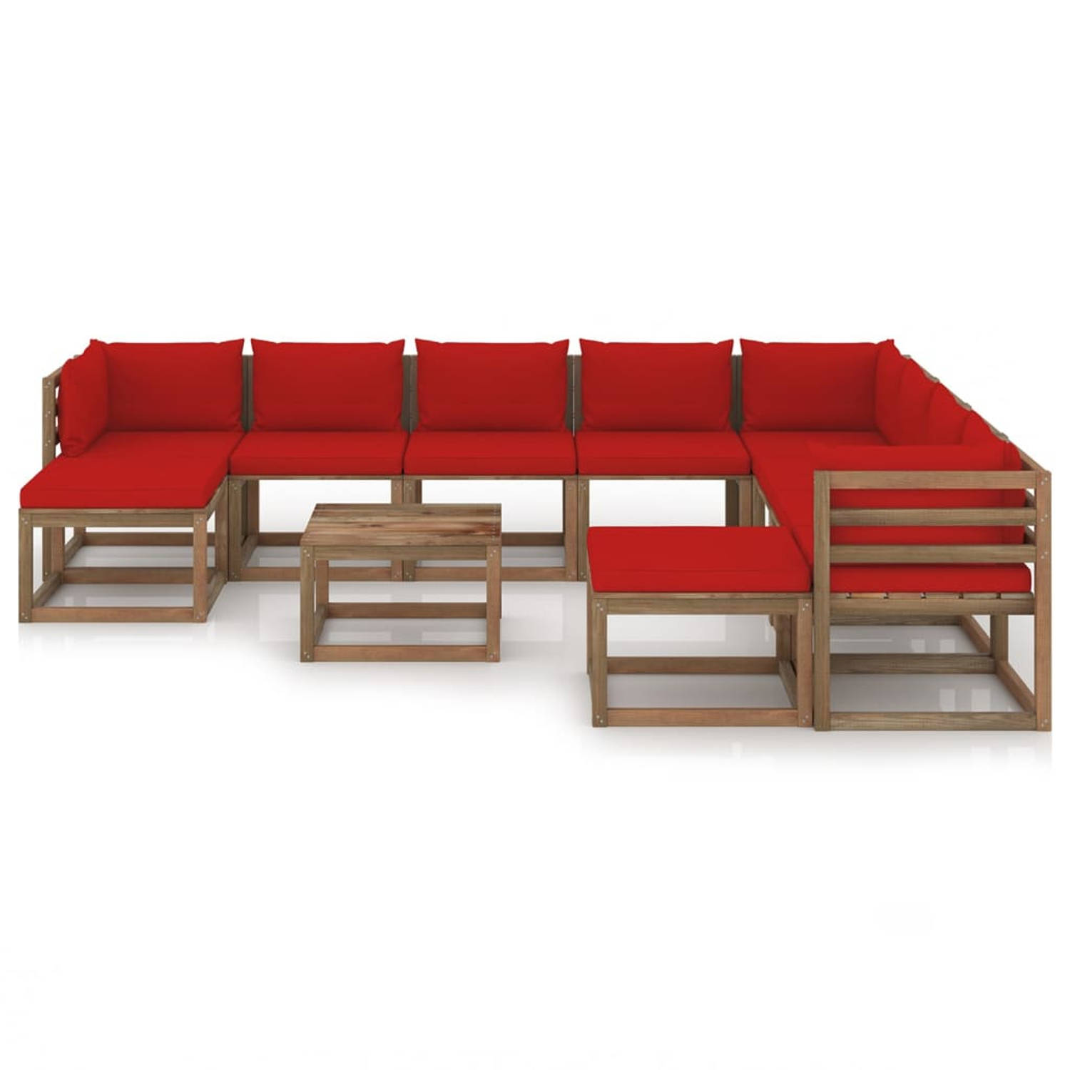 The Living Store 11-delige Loungeset met rode kussens - Tuinset