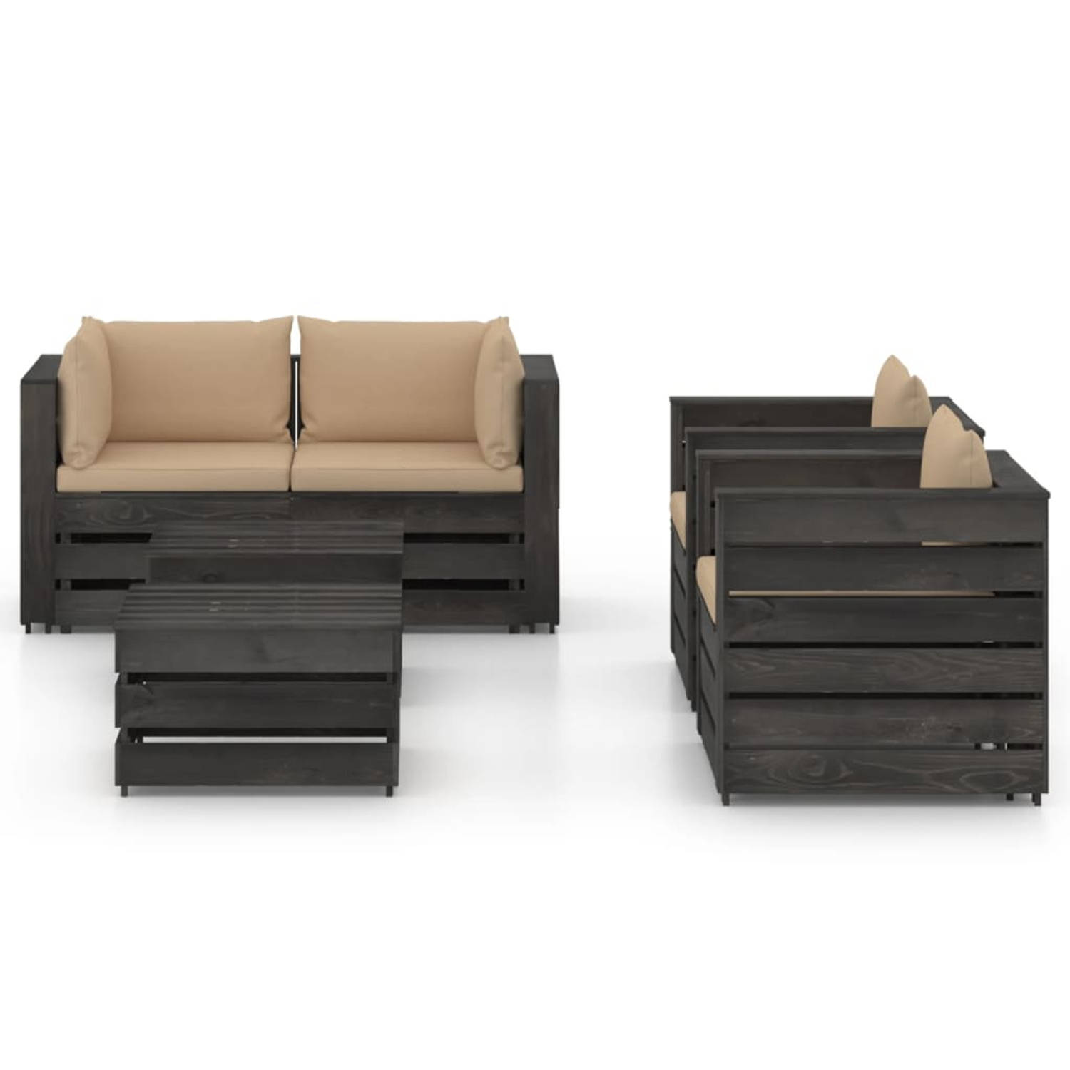 The Living Store Pallet Loungeset - Grenenhouten Tuinmeubel - 69 x 70 x 66 cm - Beige Kussen