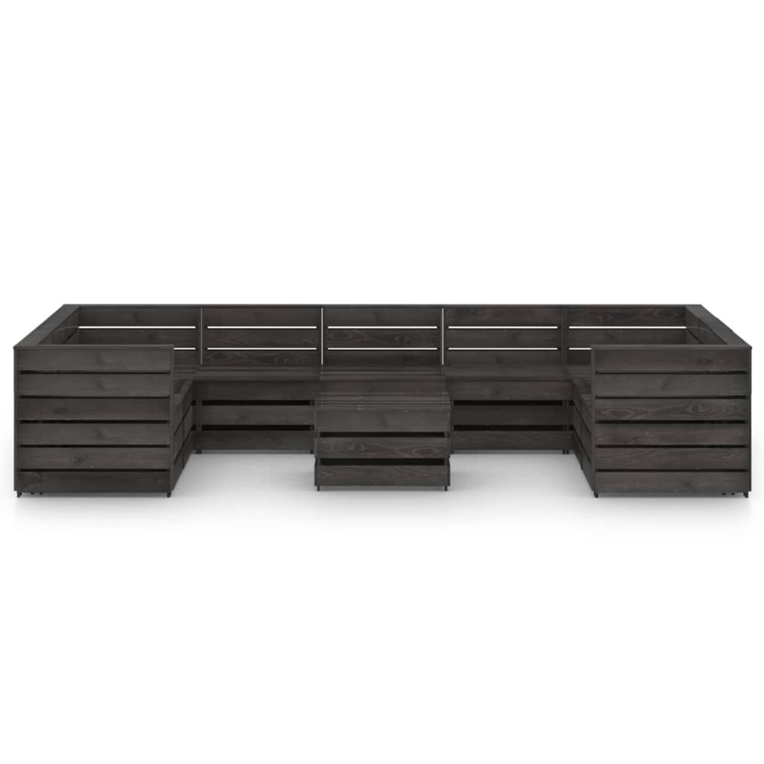 The Living Store pallet loungeset - grenenhouten - modulair design - grijs geïmpregneerd - 5 middenbanken - 4 hoekbanken - 1 tafel/voetenbank - 150cm x 62cm x 66cm