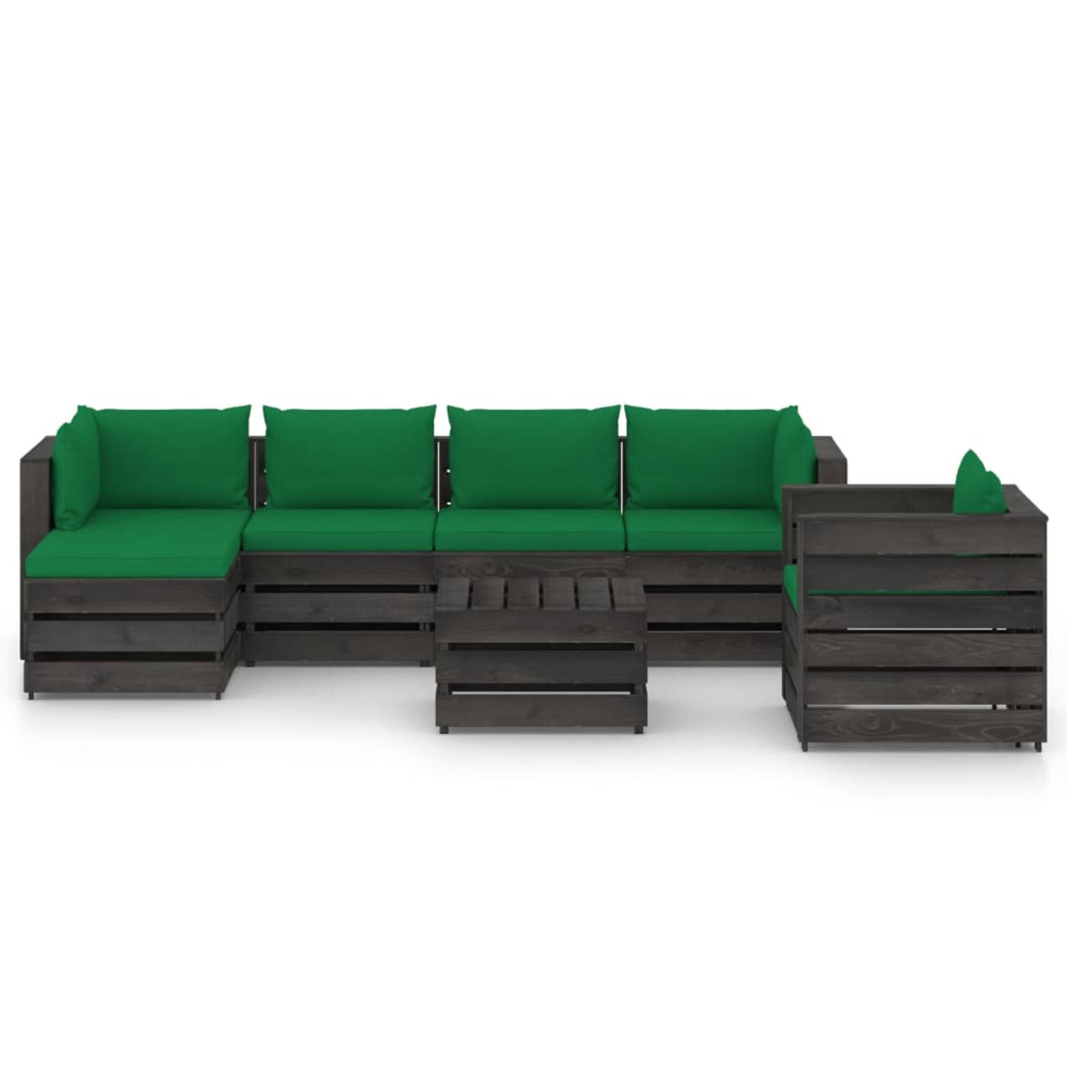 The Living Store 7-delige Loungeset met kussens grijs geïmpregneerd hout - Tuinset