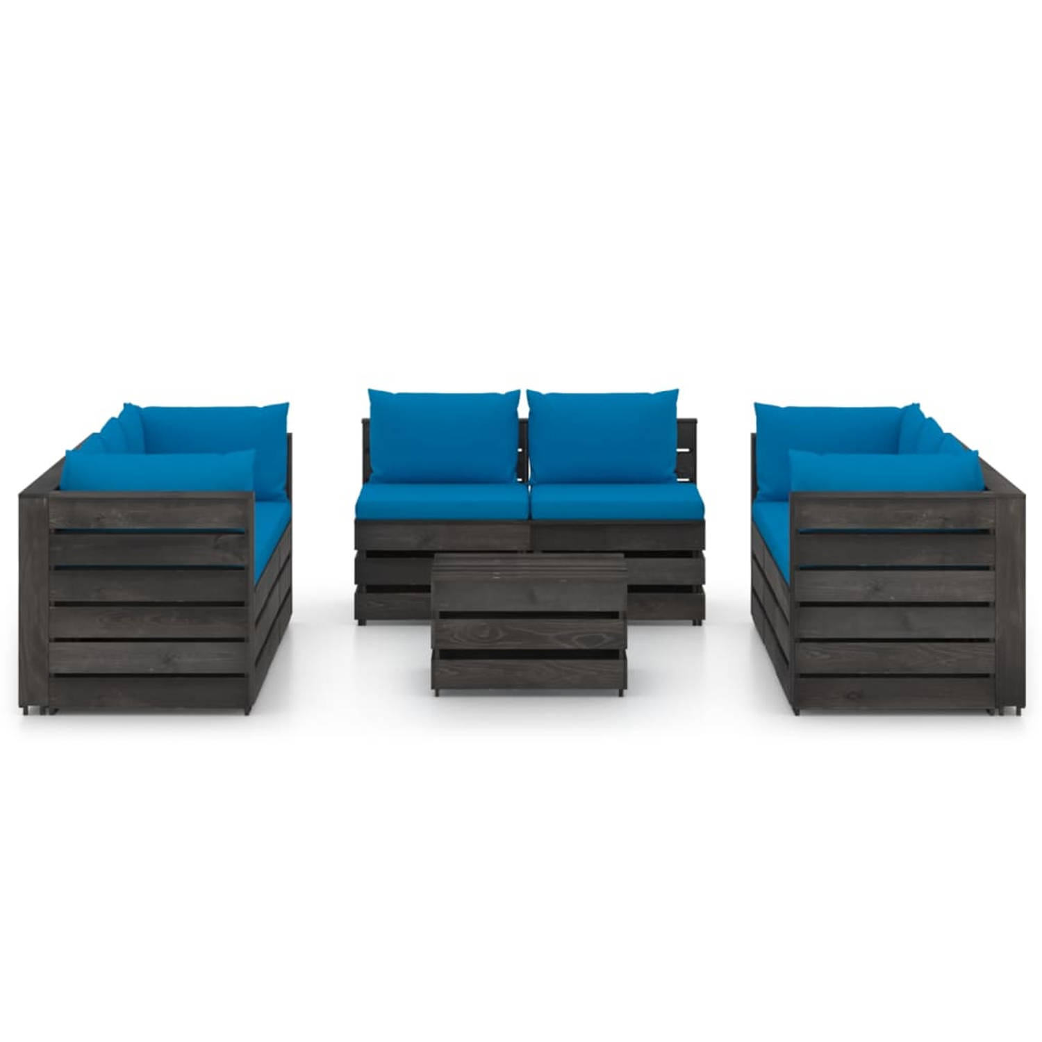 The Living Store Pallet Loungeset - Grenenhout - Hoekbank- 69 x 70 x 66 cm - Middenbank- 60 x 70 x 66 cm - Tafel- 60 x 62 x 37 cm