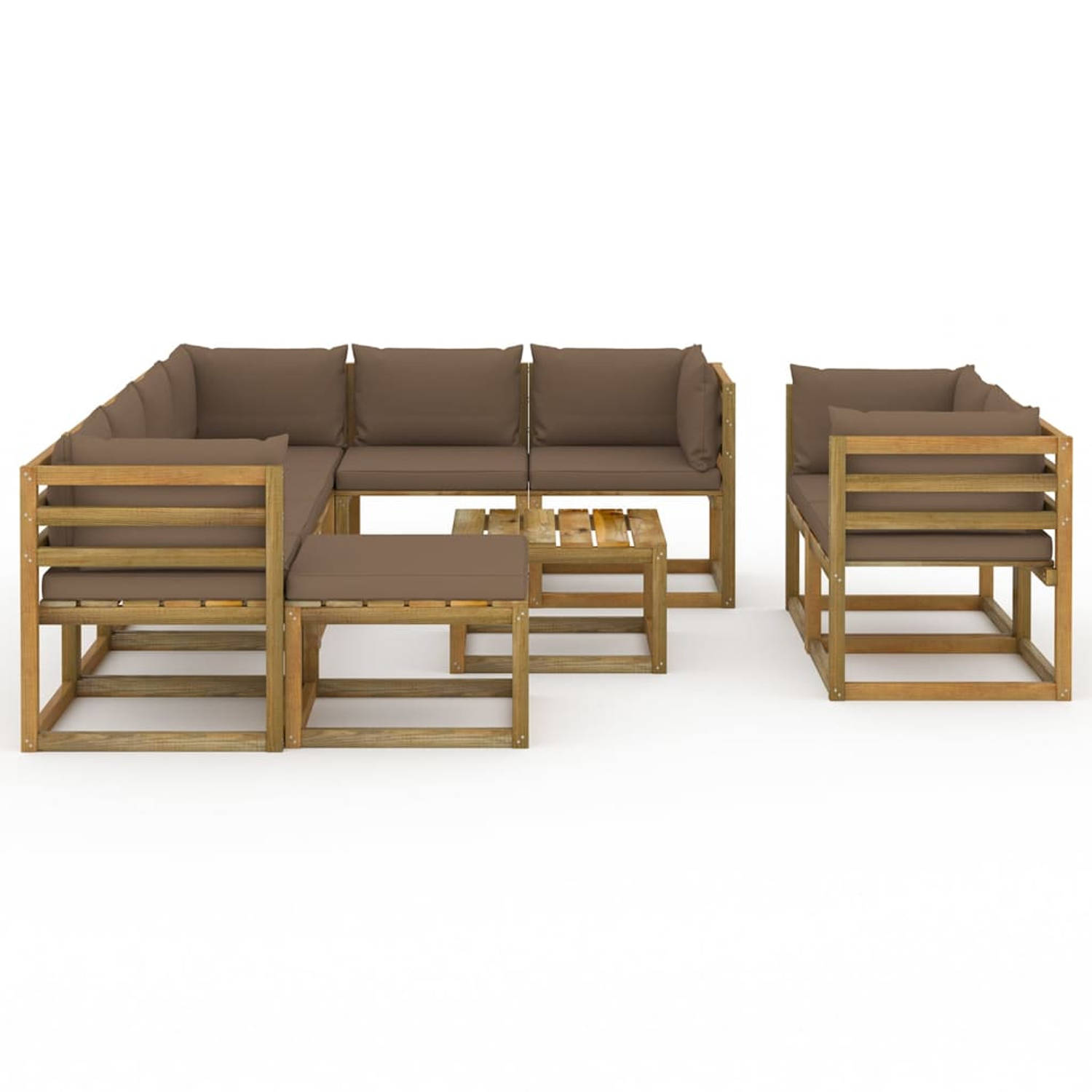 The Living Store 10-delige Loungeset met taupe kussens - Tuinset