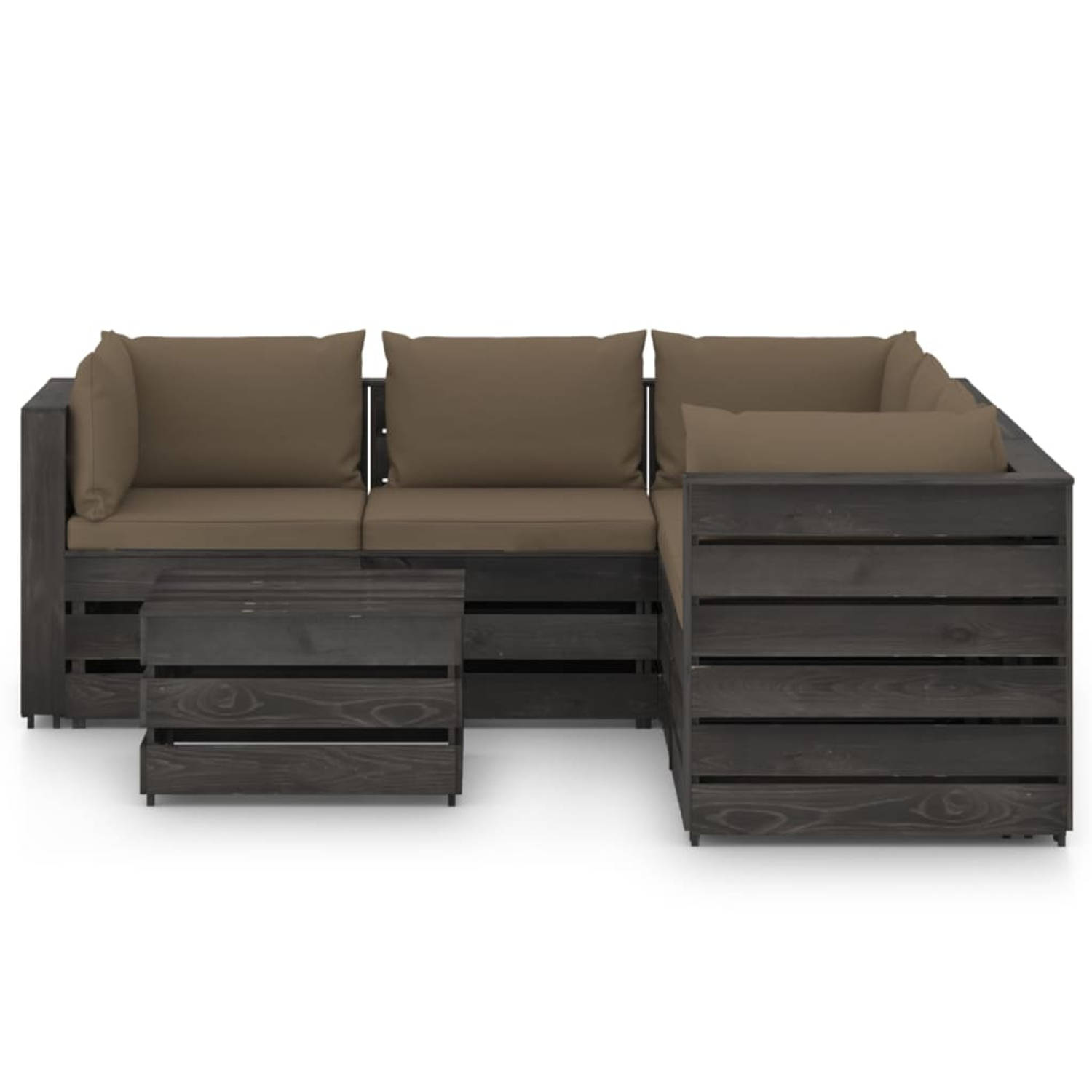 The Living Store Pallet Loungeset - Houten Tuinmeubelset - Grenenhout - Taupe kussens - Modulair design