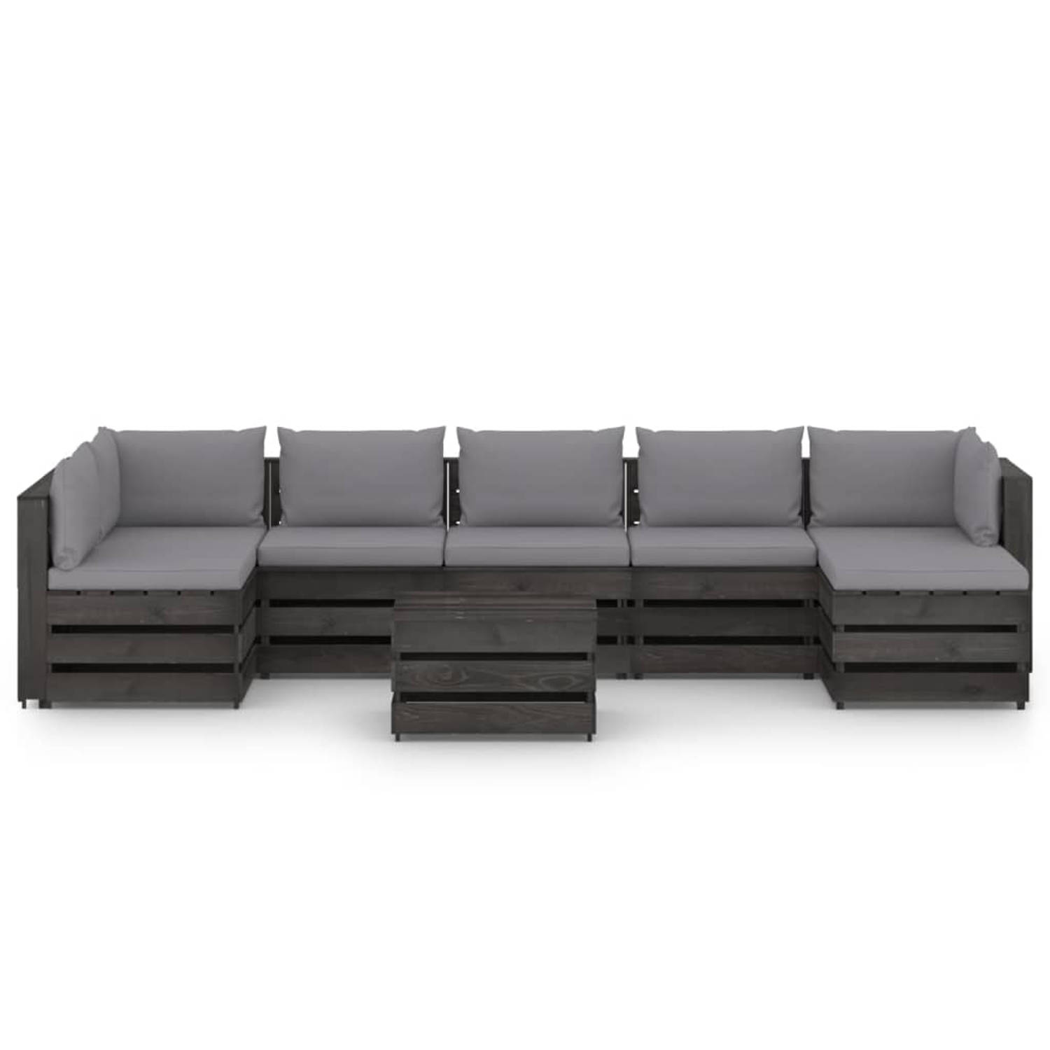 The Living Store Loungeset Pallet Grenenhout - 69 x 70 x 66 cm - Grijs