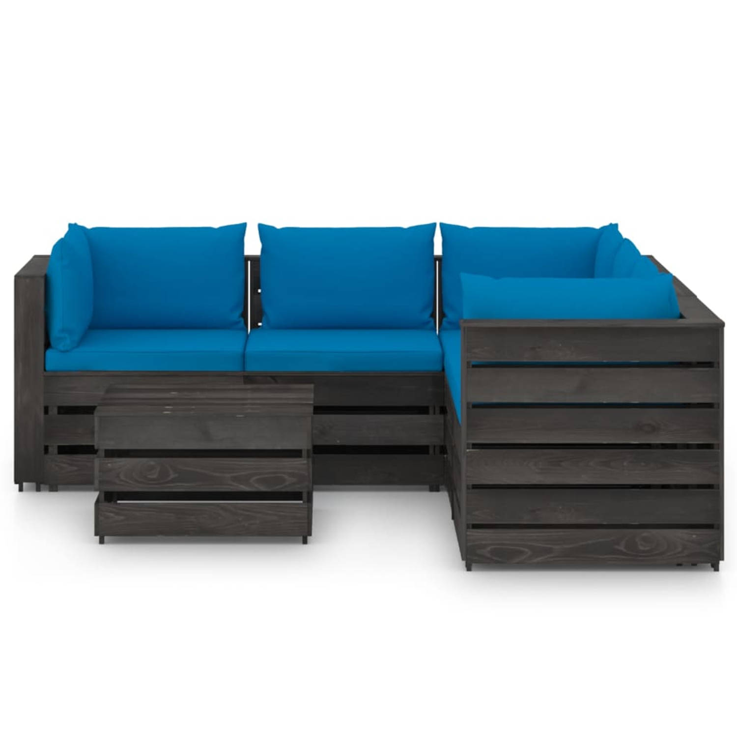 The Living Store Pallet Loungeset - Grenenhout - 69 x 70 x 66 cm - Lichtblauwe kussens