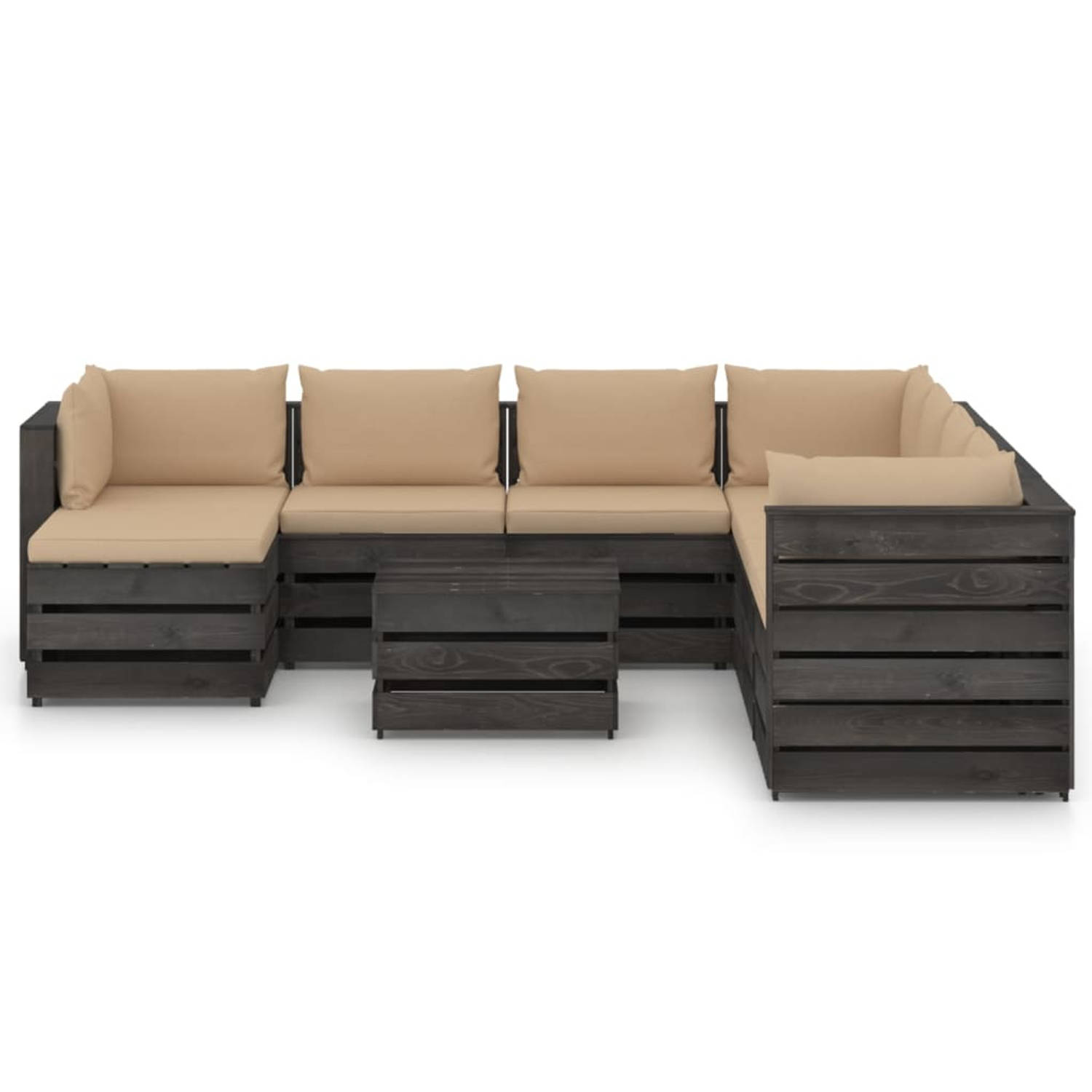 The Living Store Pallet Pallet Loungeset - Grenenhout - 69 x 70 x 66 cm - Beige kussens