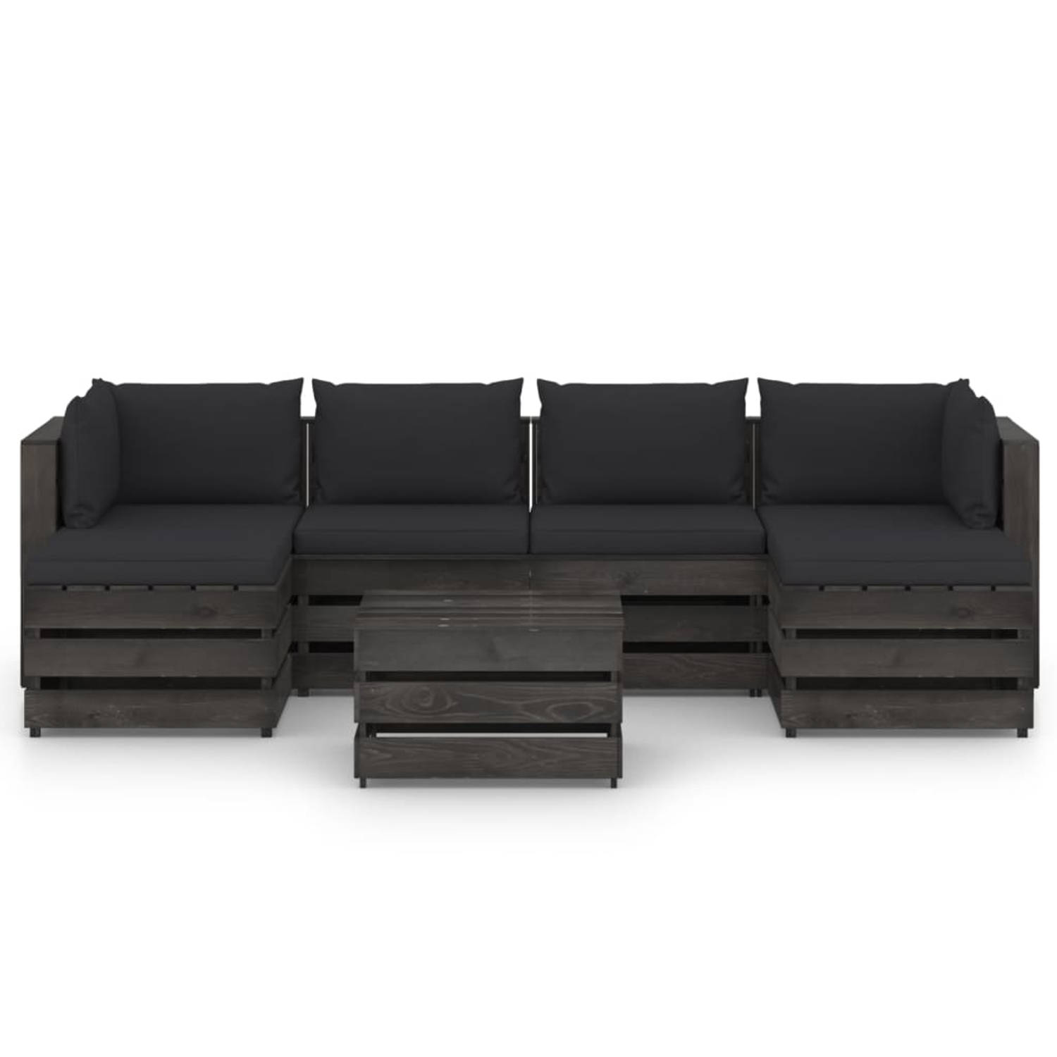 The Living Store Pallet Loungeset - Grenenhout - 69 x 70 x 66 cm - zwart kussen