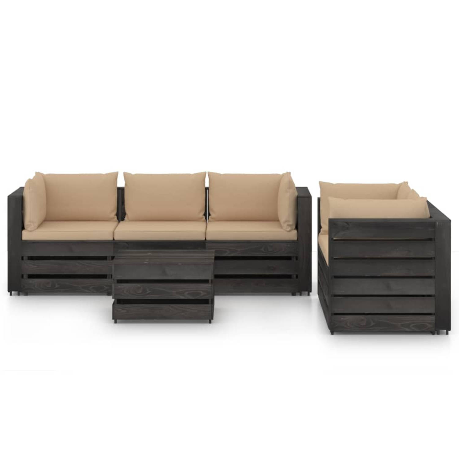 The Living Store Pallet Loungeset - Grenenhout - Beige - 69 x 70 x 66 cm - Duurzaam en modulair