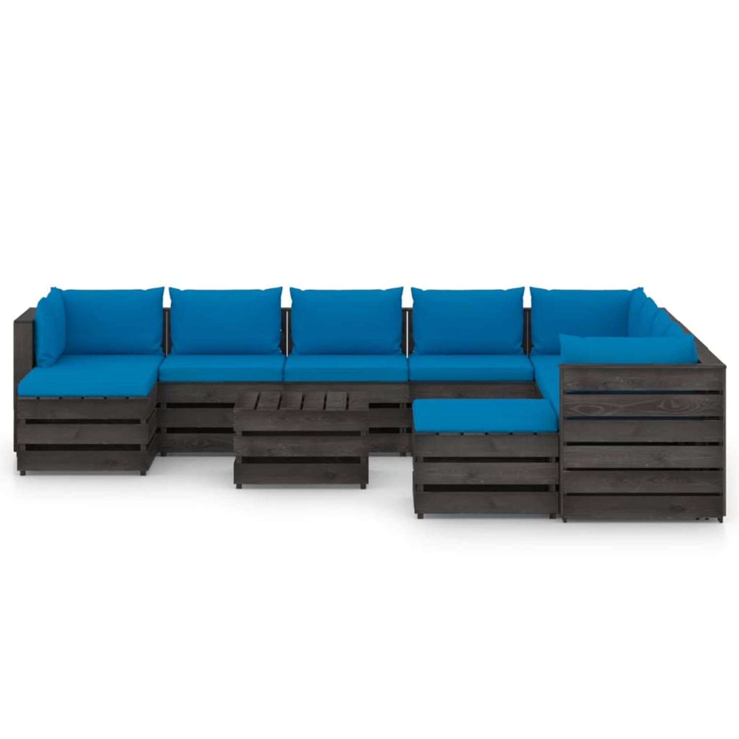 The Living Store Loungeset Pallet Grenenhout - 69x70x66 cm - Lichtblauw kussen