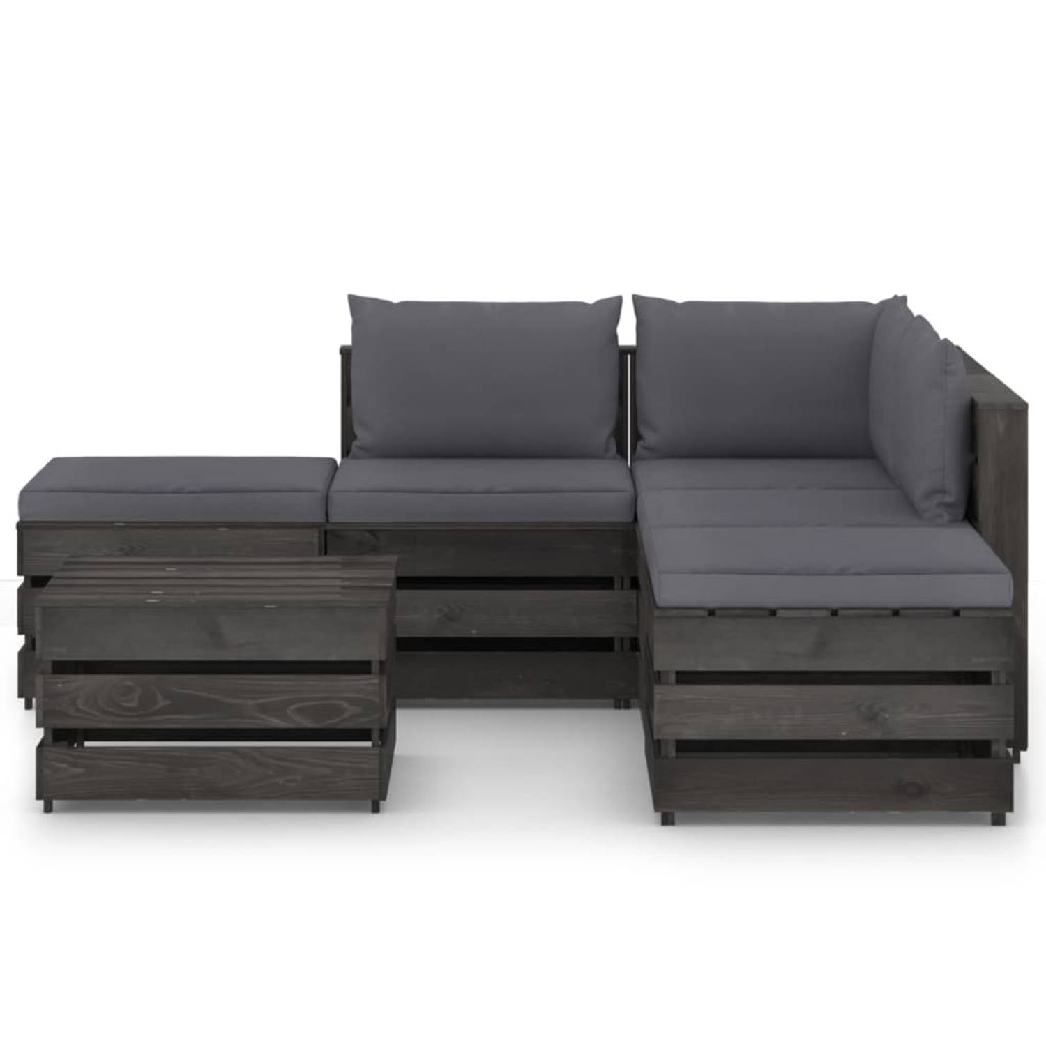 The Living Store Loungeset Pallet - Grenenhout - 69x70x66 cm - Antraciet