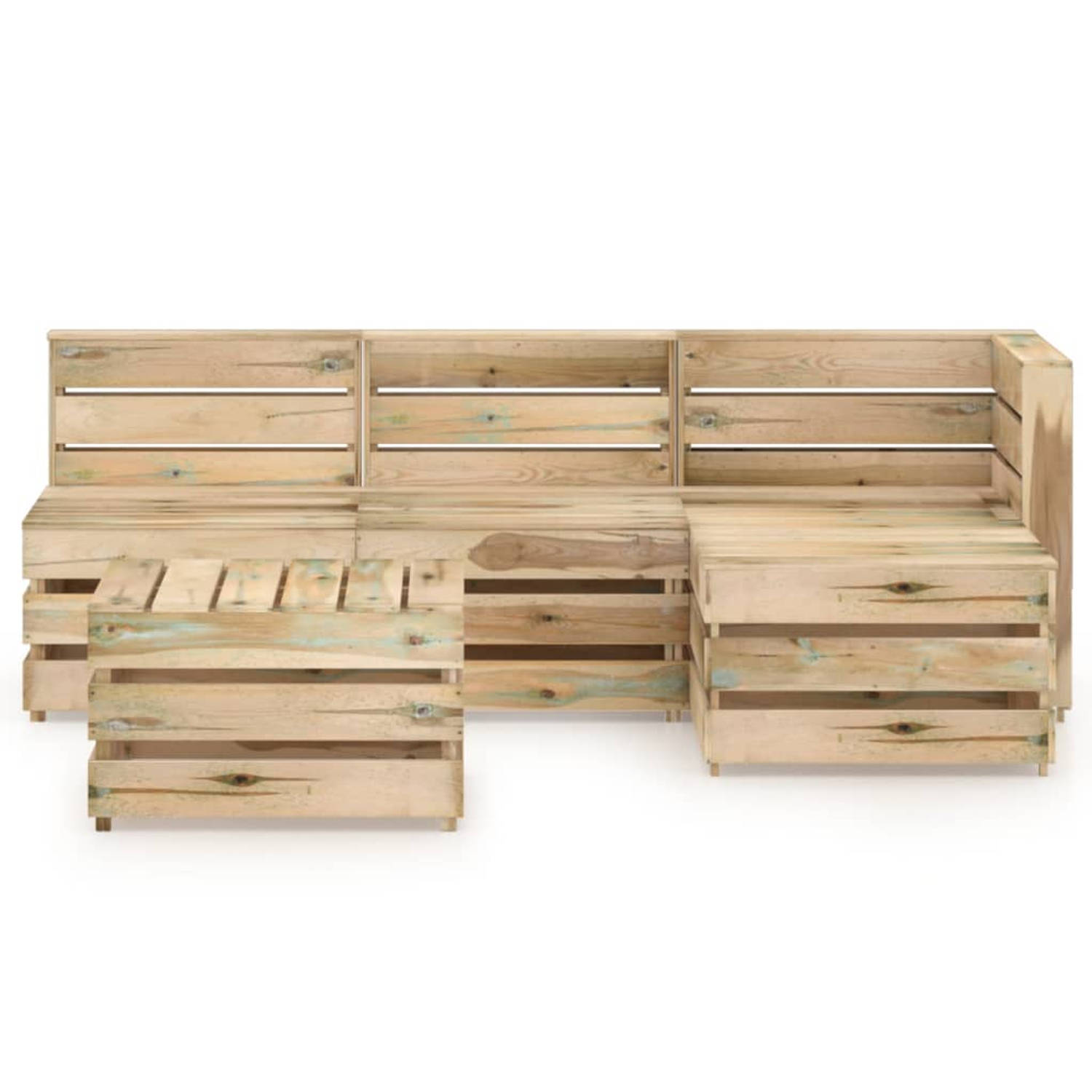 The Living Store Pallet loungeset - Hoekbank + 2x Middenbank + 2x Tafel/Voetenbank - Grenenhout - Groen geïmpregneerd - 69 x 70 x 66 cm (B x D x H) - 60 x 70 x 66 cm (B x D x H) -