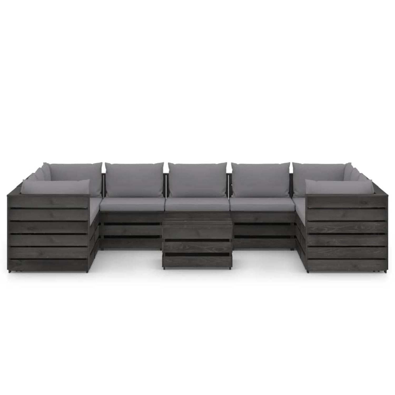 The Living Store 10-delige Loungeset met kussens grijs geïmpregneerd hout - Tuinset