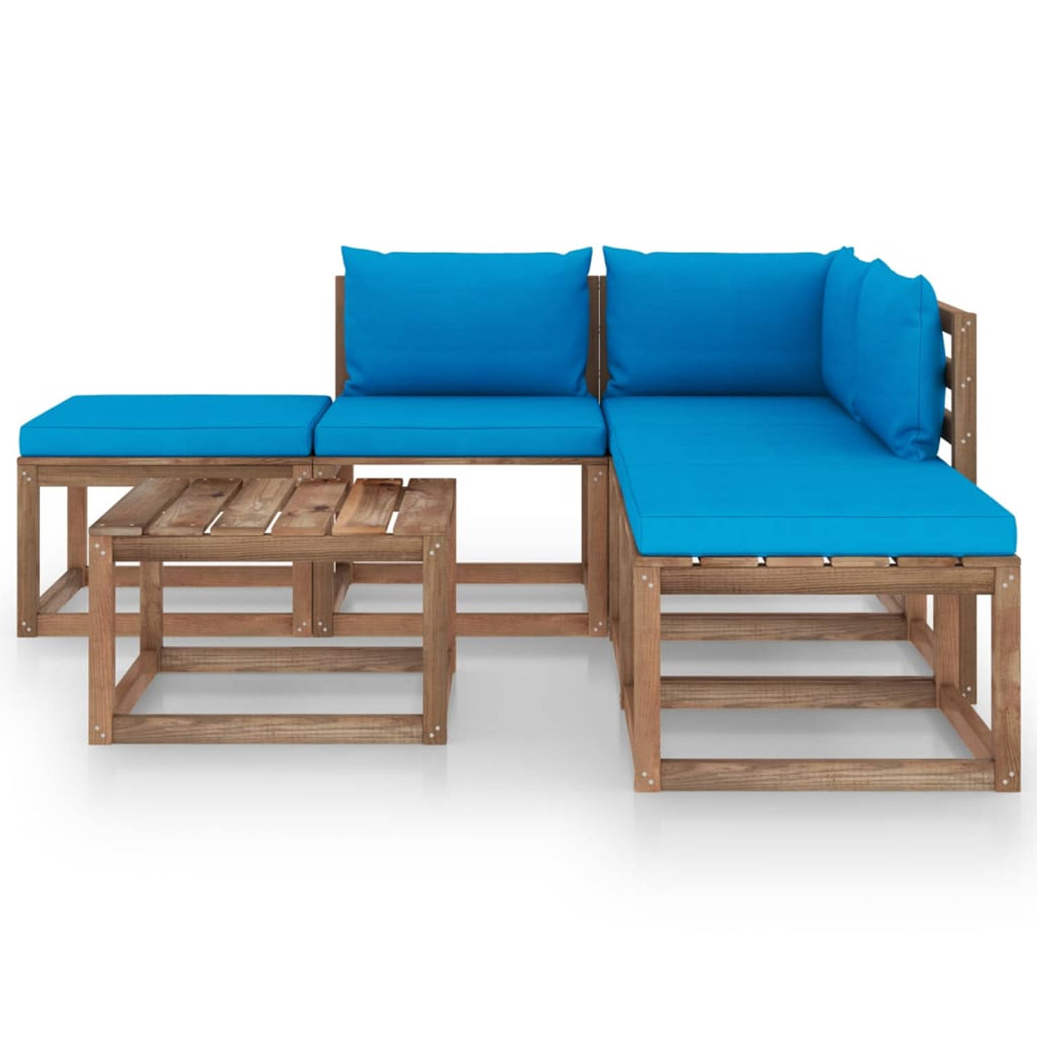 The Living Store 6-delige Loungeset met lichtblauwe kussens - Tuinset