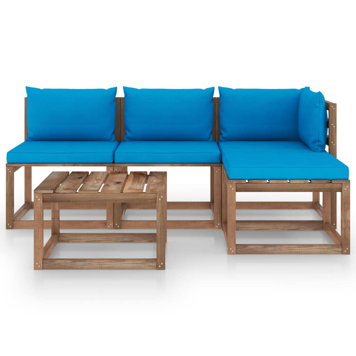 The Living Store Pallet Loungeset - houten tuinset - 64x64x70 cm - grenenhout - lichtblauw
