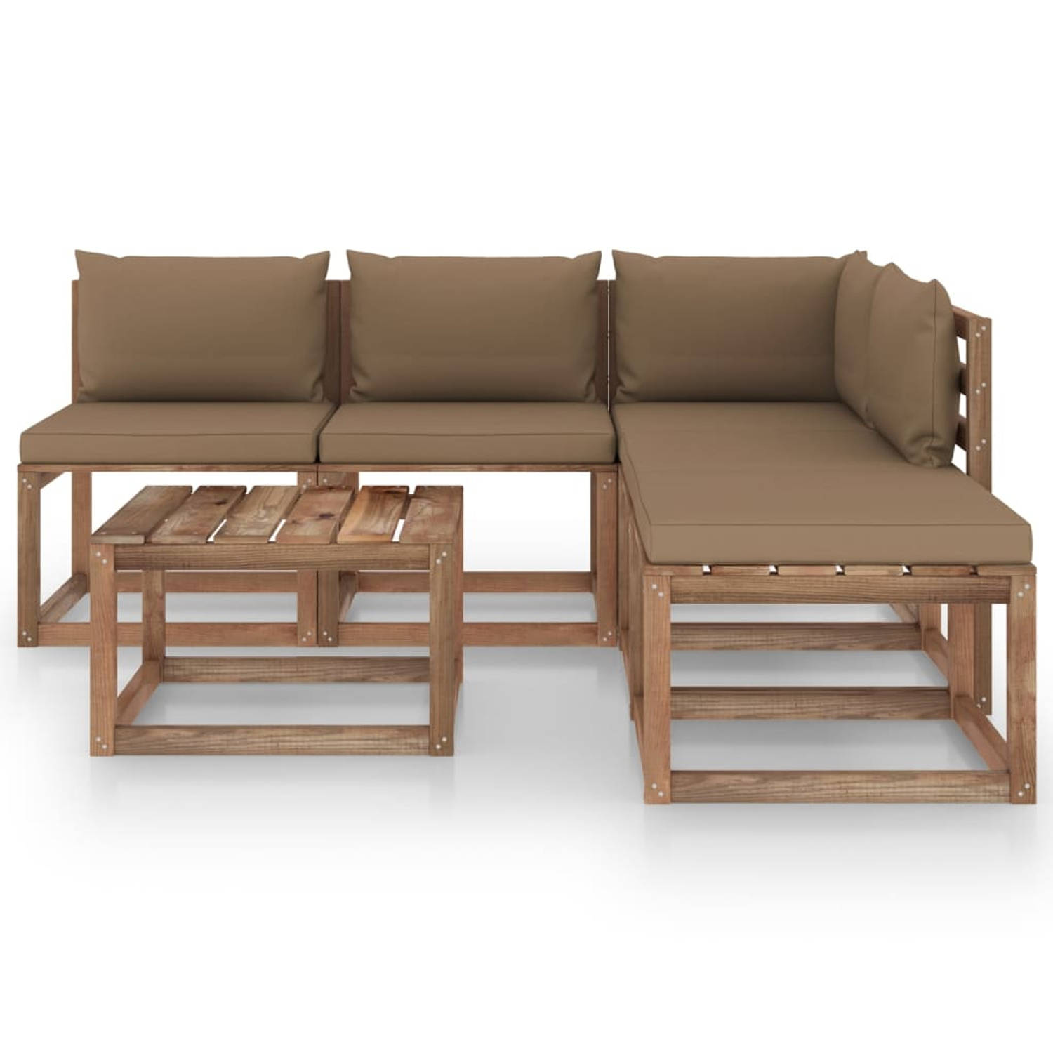 The Living Store 6-delige Loungeset pallet met kussens geïmpregneerd grenenhout - Tuinset