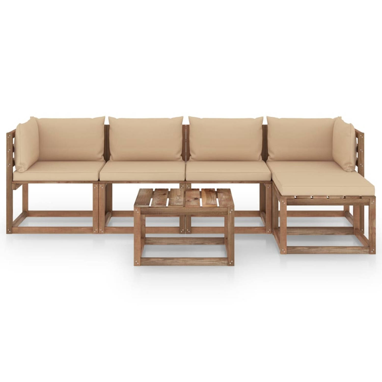 The Living Store Loungeset Grenenhout - Tuinmeubelen - 60x60x70cm - Beige
