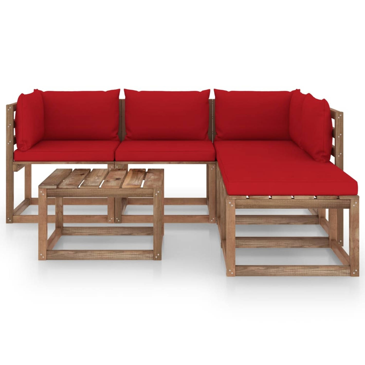 The Living Store 6-delige Loungeset pallet met kussens geïmpregneerd grenenhout - Tuinset