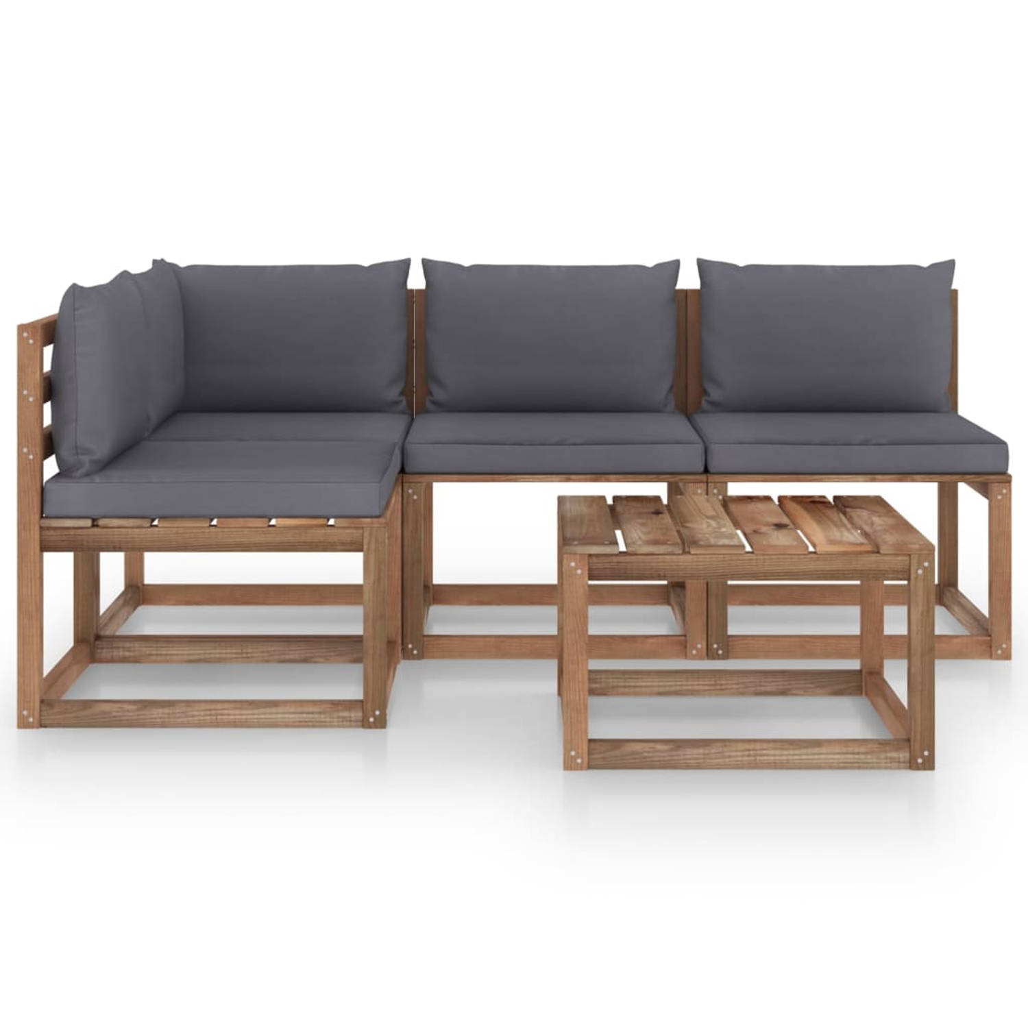 The Living Store 5-delige Loungeset met antracietkleurige kussens - Tuinset