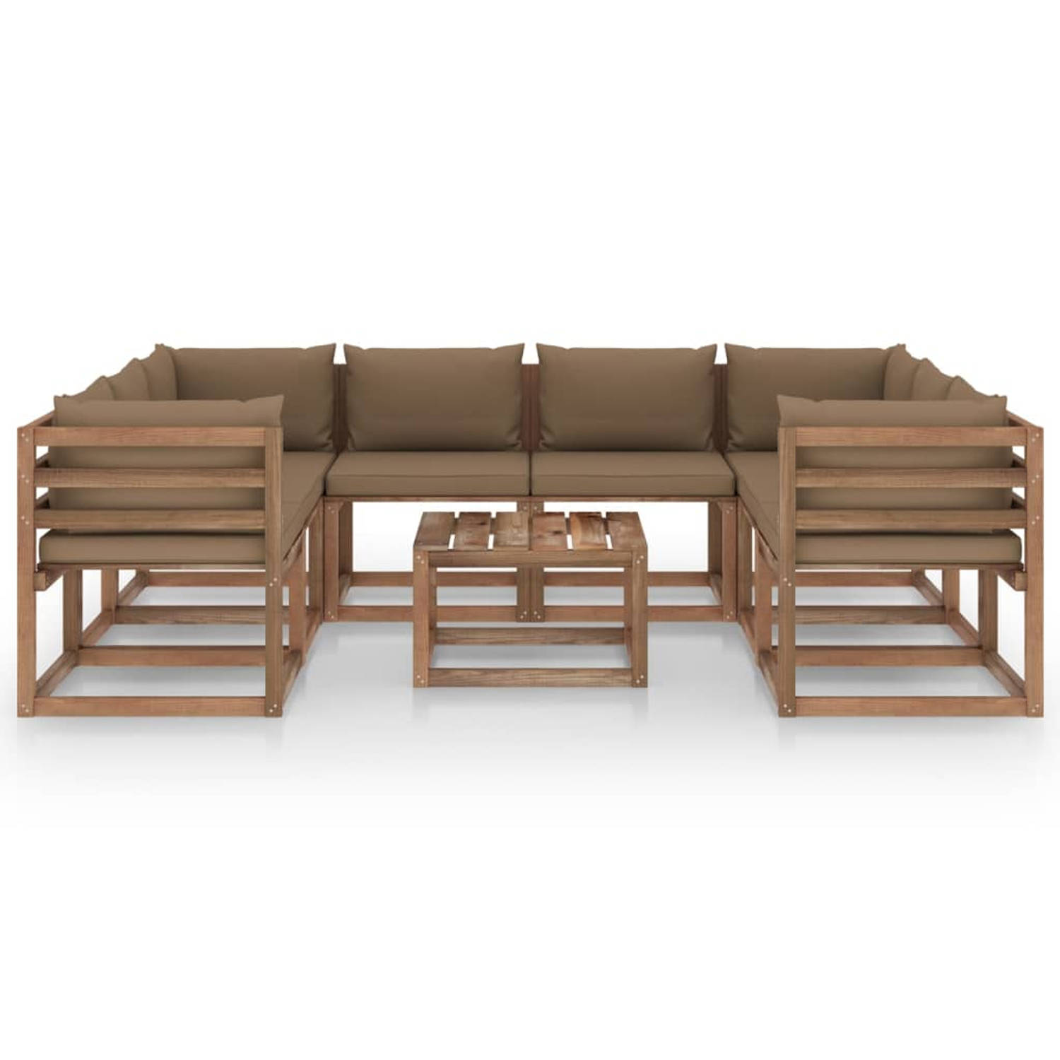 The Living Store Loungeset Pallet Grenenhout - 64 x 64 x 70 cm - Taupe kussen