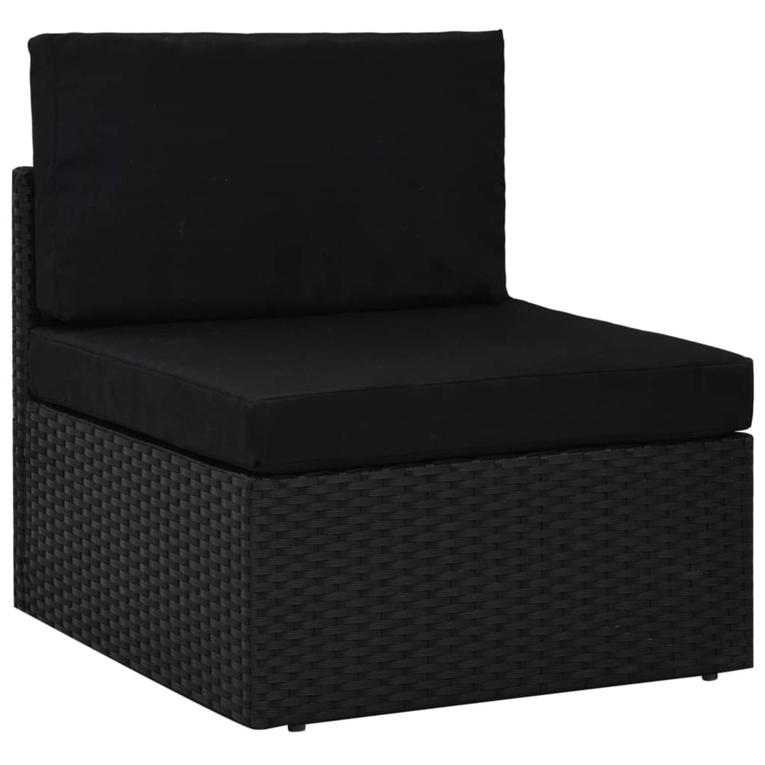 The Living Store Tuinset - PE-rattan - zwart - 90 x 50 x 26 cm - modulair en comfortabel - inclusief kussens