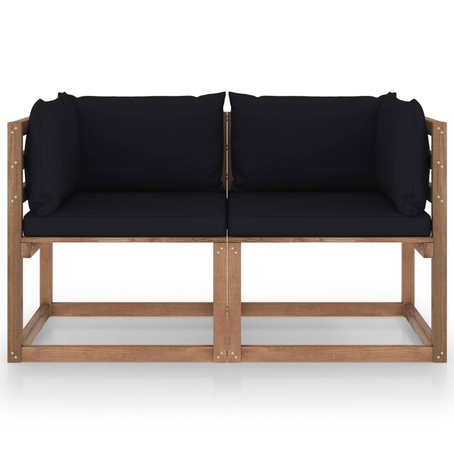 The Living Store hoekbank pallet 64x64x70cm - bruin - geïmpregneerd grenenhout/stof - 100% polyester