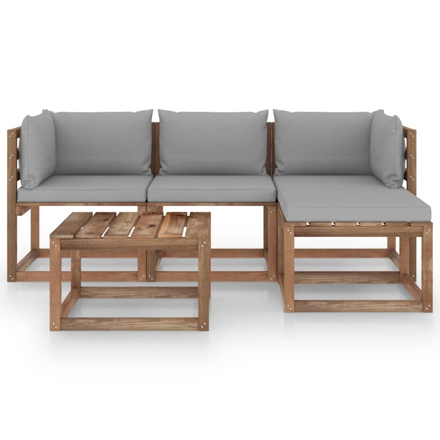 The Living Store Loungeset - Grenenhout - Hoekbank 64x64x70cm - Middenbank 60x64x70cm - Voetenbank 60x60x36.5cm