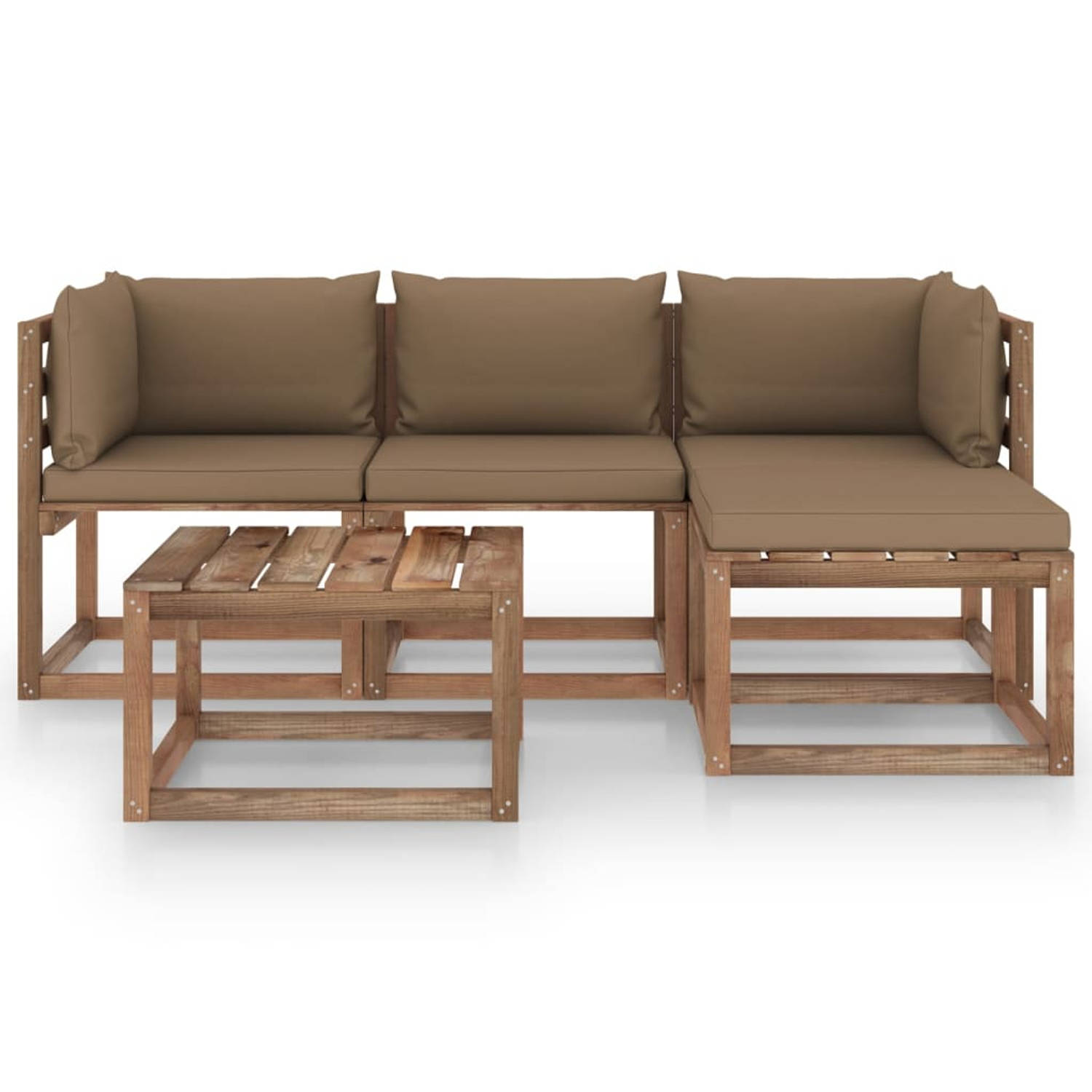 The Living Store 5-delige Loungeset met taupe kussens - Tuinset