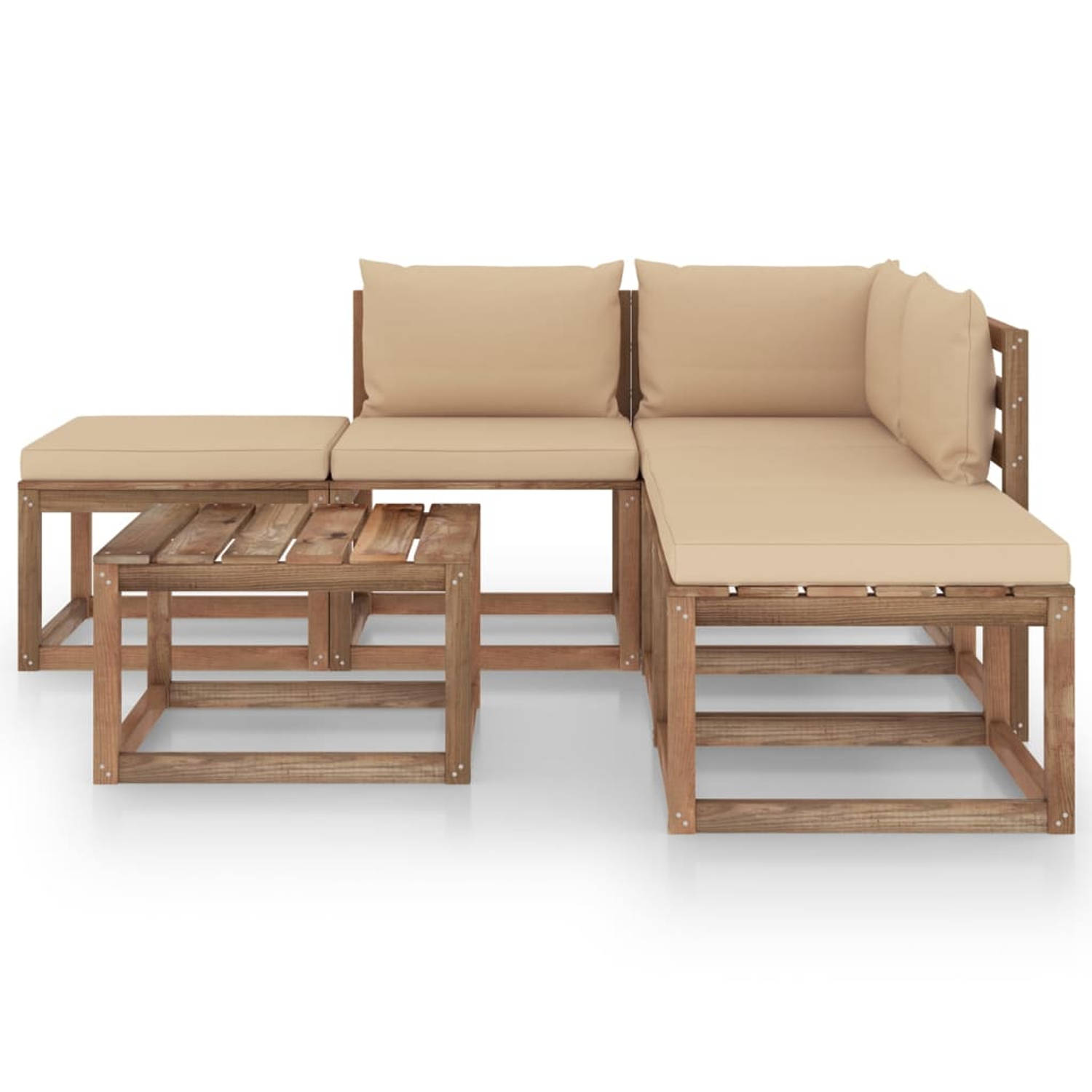 The Living Store 6-delige Loungeset met beige kussens - Tuinset