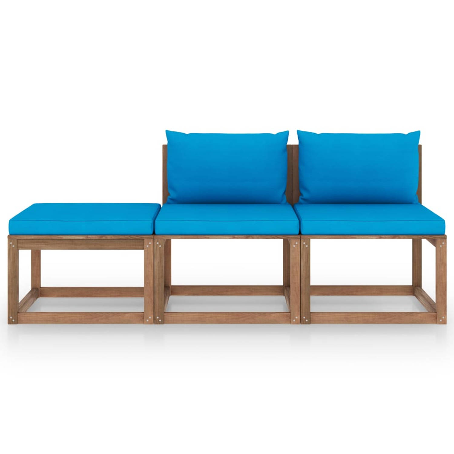 The Living Store Pallet Loungeset - Grenenhout - Lichtblauw - 60x64x70cm - Modulair design