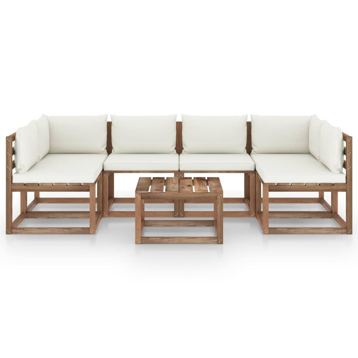 The Living Store Loungeset Pallet - 64x64x70 cm - Crèmewit - Grenenhout - 100% polyester