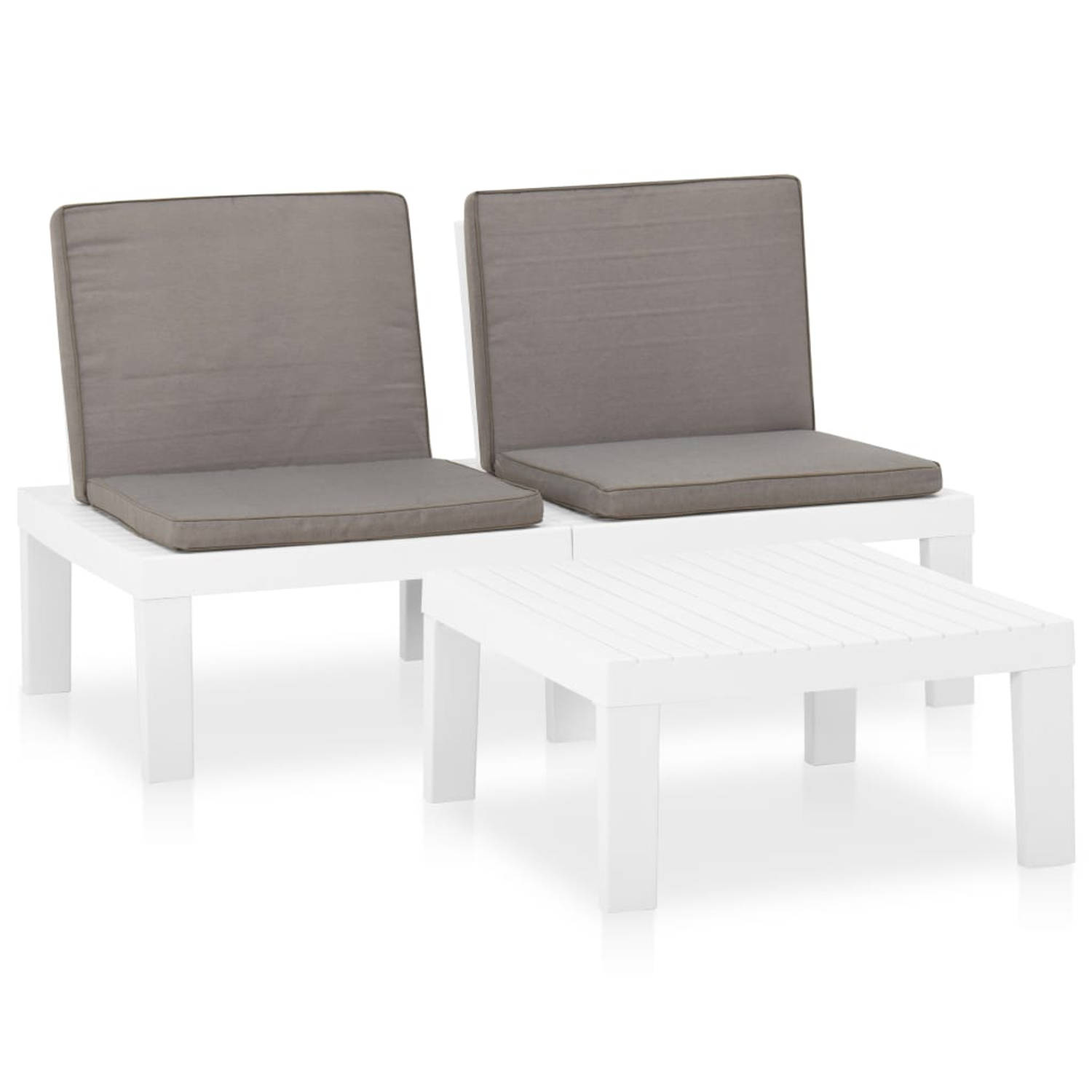 The Living Store Loungeset - Kunststof - Wit - 130 x 65 x 70 cm - Inclusief kussens