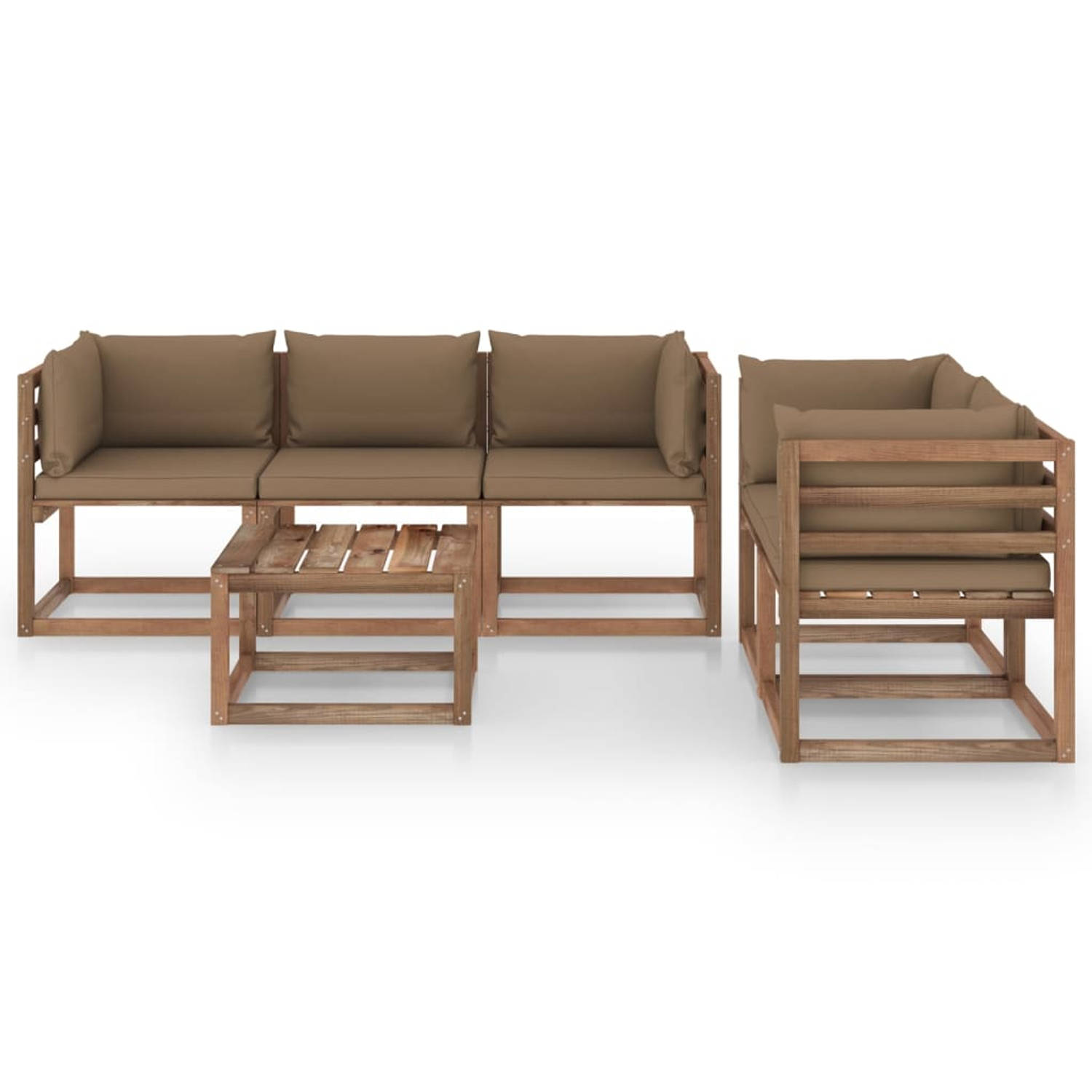 The Living Store 6-delige Loungeset met taupe kussens - Tuinset