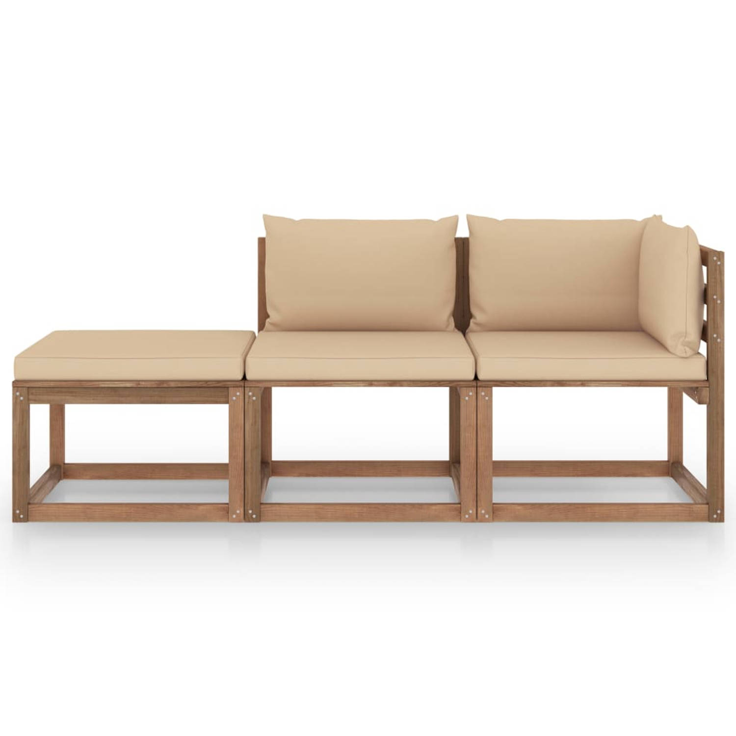 The Living Store Pallet Loungeset - Hoekbank - Middenbank - Voetenbank - 64x64x70 cm - Grenenhout - Bruin geïmpregneerd