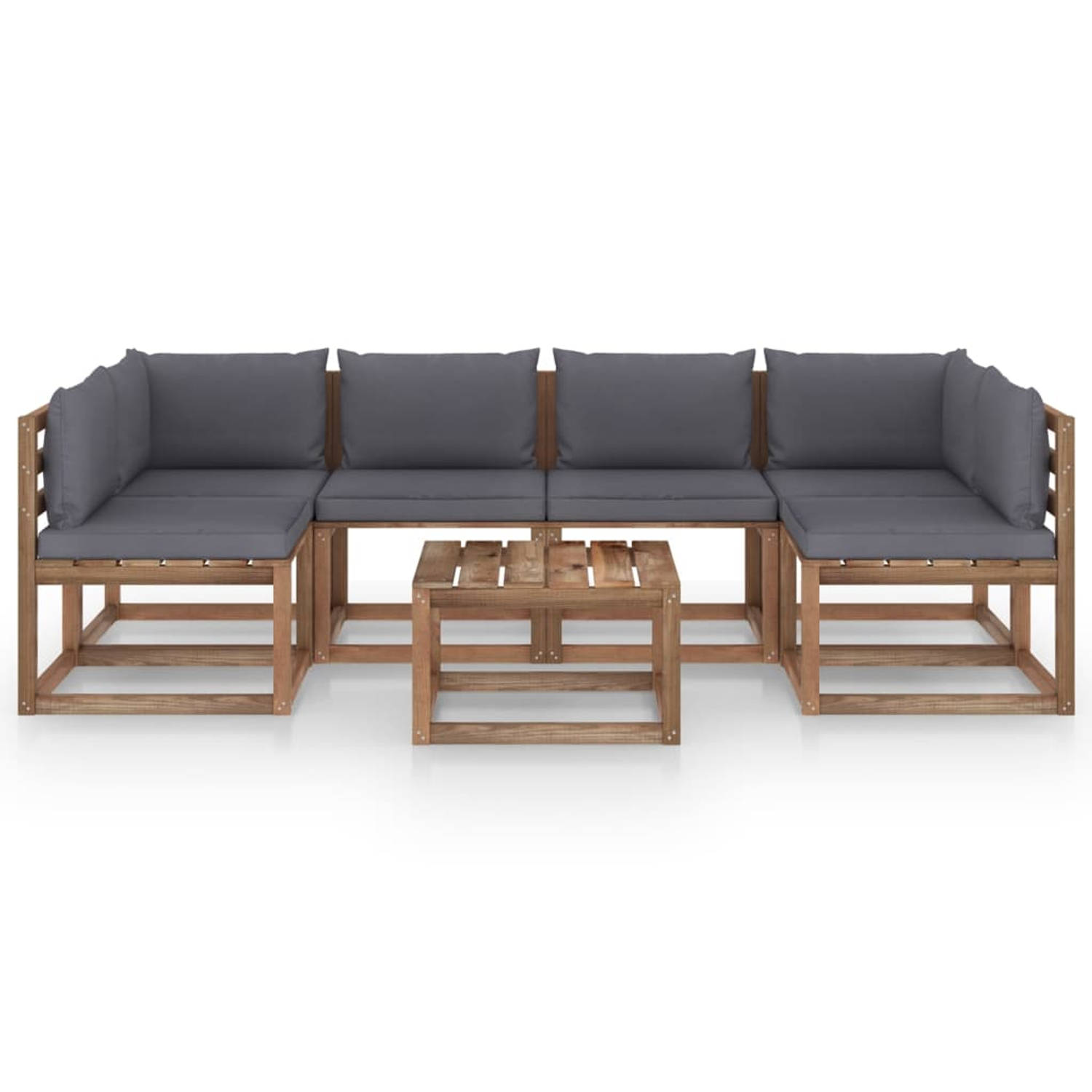 The Living Store 7-delige Loungeset pallet met kussens geïmpregneerd grenenhout - Tuinset