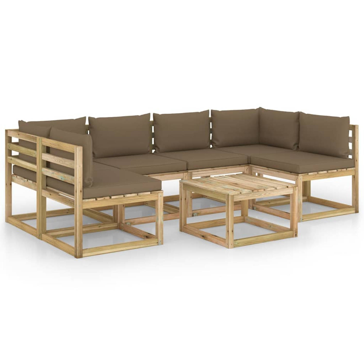 The Living Store Pallet loungeset - grenenhout - hoekbank 64x64x70 cm - middenbank 60x64x70 cm - tafel 60x60x36.5 cm