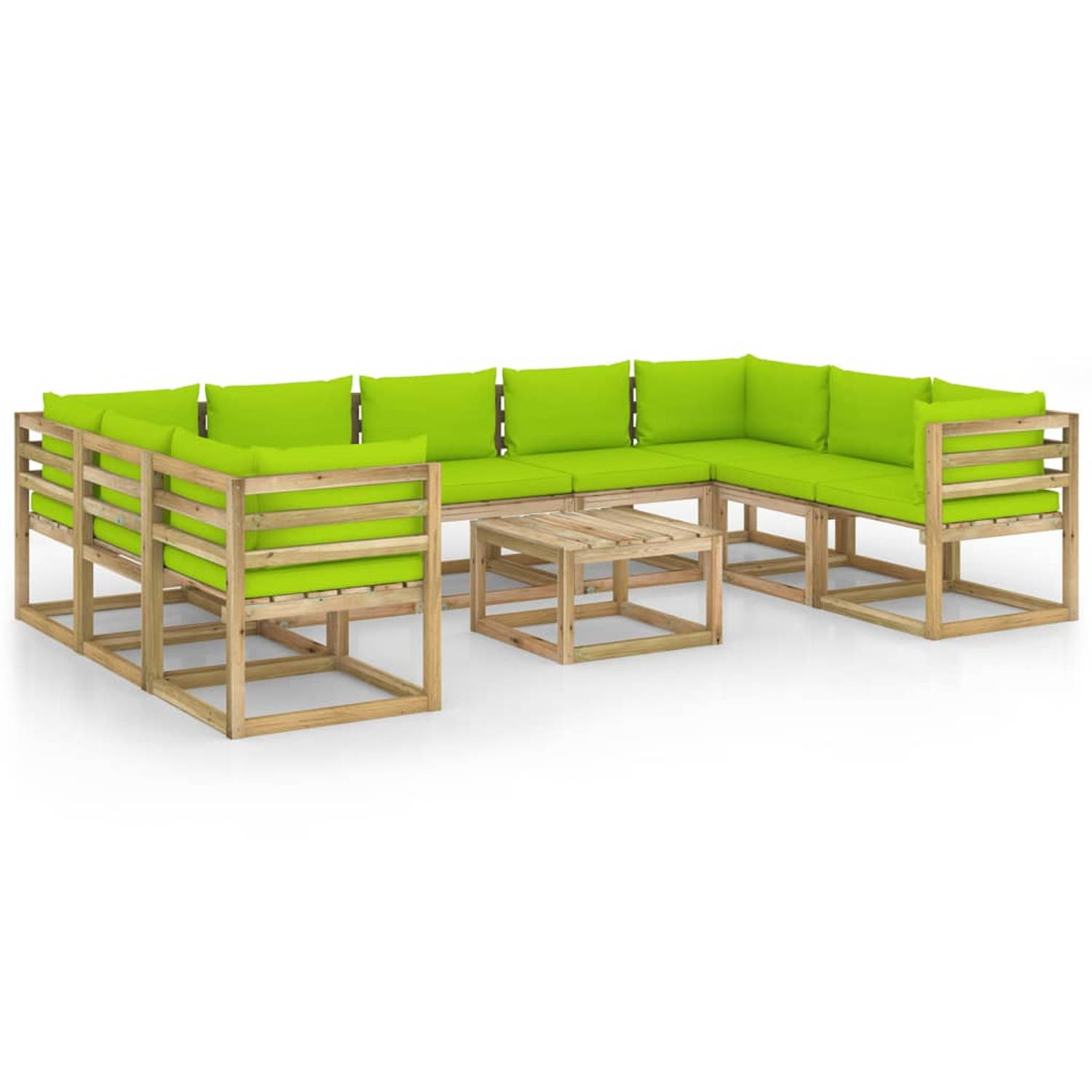 The Living Store Pallet Loungeset - Grenenhout - 64x64x70 cm - Helder groen