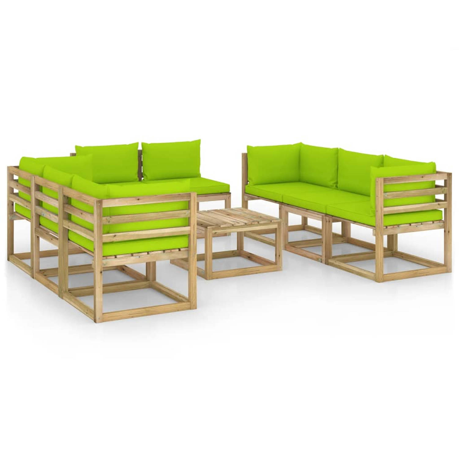 The Living Store Pallet Loungeset - Hoekbank+Middenbank+Tafel - 64x64x70cm - Grenenhout